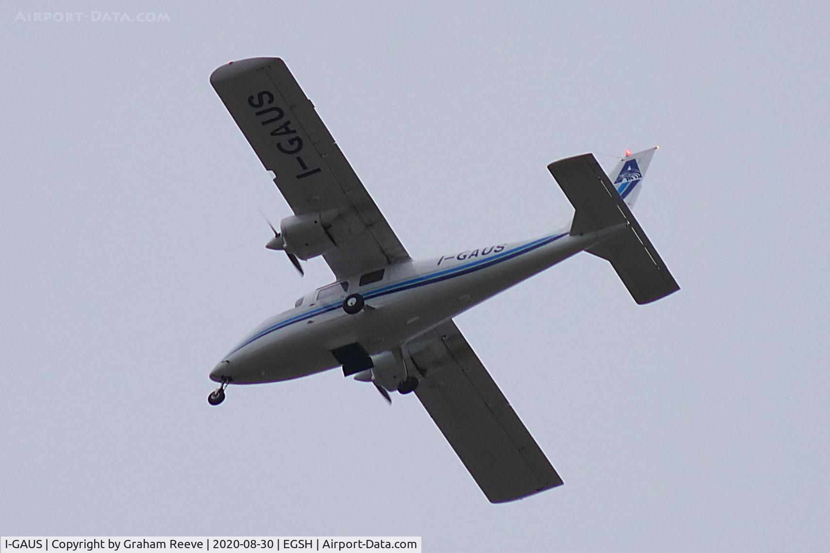 I-GAUS, 1971 Partenavia P-68 Victor C/N 02, Passing over head at Norwich.