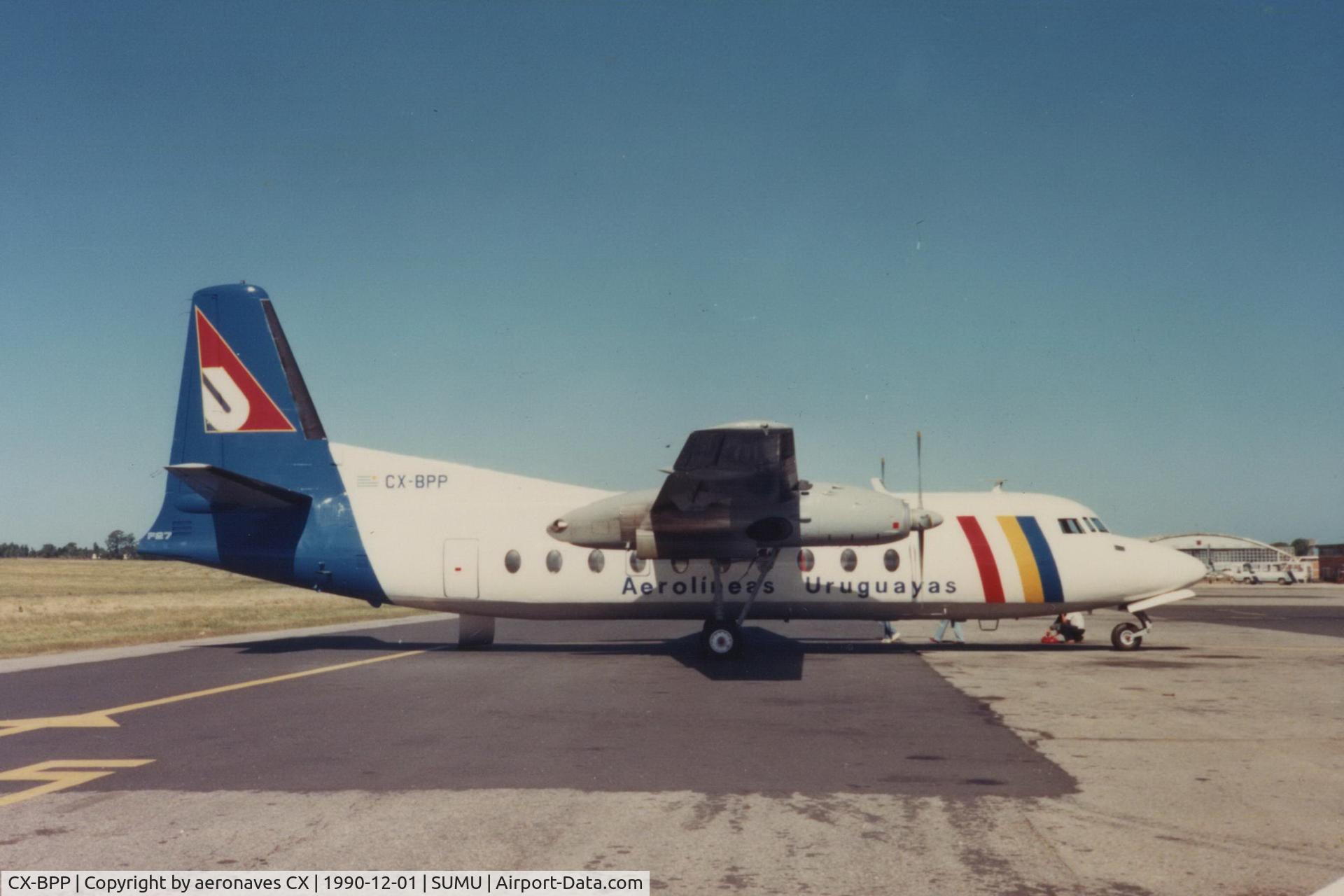 CX-BPP, Fairchild F-27J C/N 116, CX-BPP_FH-227J Aerolíneas Uruguayas, Carrasco, 12-1990 
foto: Nery Mendiburu