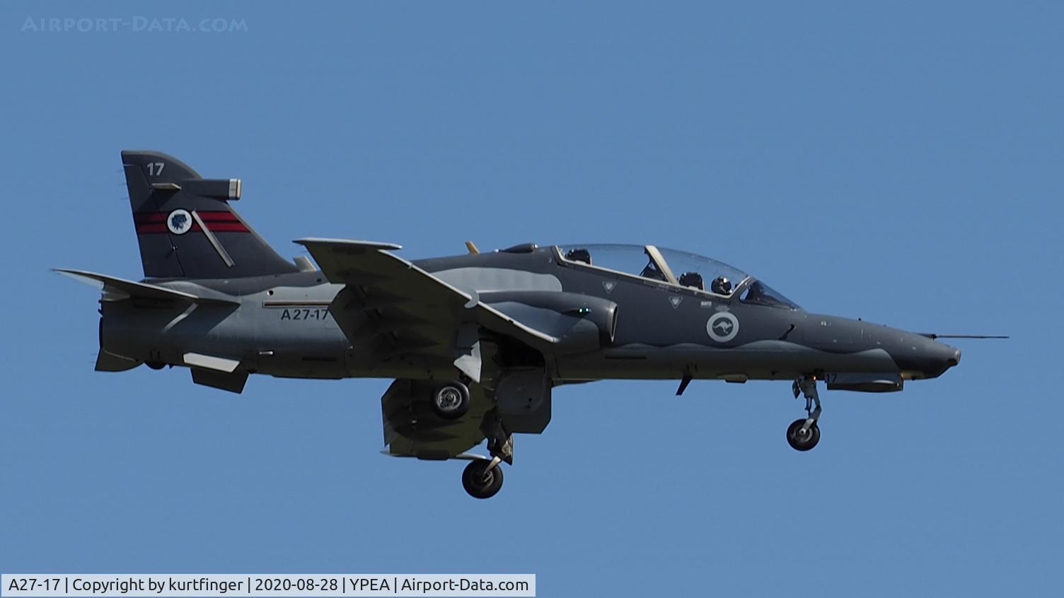 A27-17, British Aerospace Hawk 127 C/N DT17, BAE Hawk 127 msn DT18. RAAF A27-17 76 Sqn tail. RAAF AB Pearce 28 August 2020