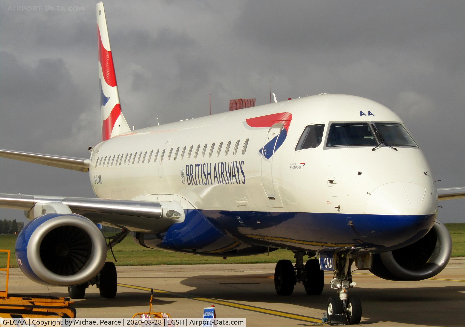 G-LCAA, 2011 Embraer 190LR (ERJ-190-100LR) C/N 19000456, Parked on Stand 5 after months of storage, prior to a test flight.
