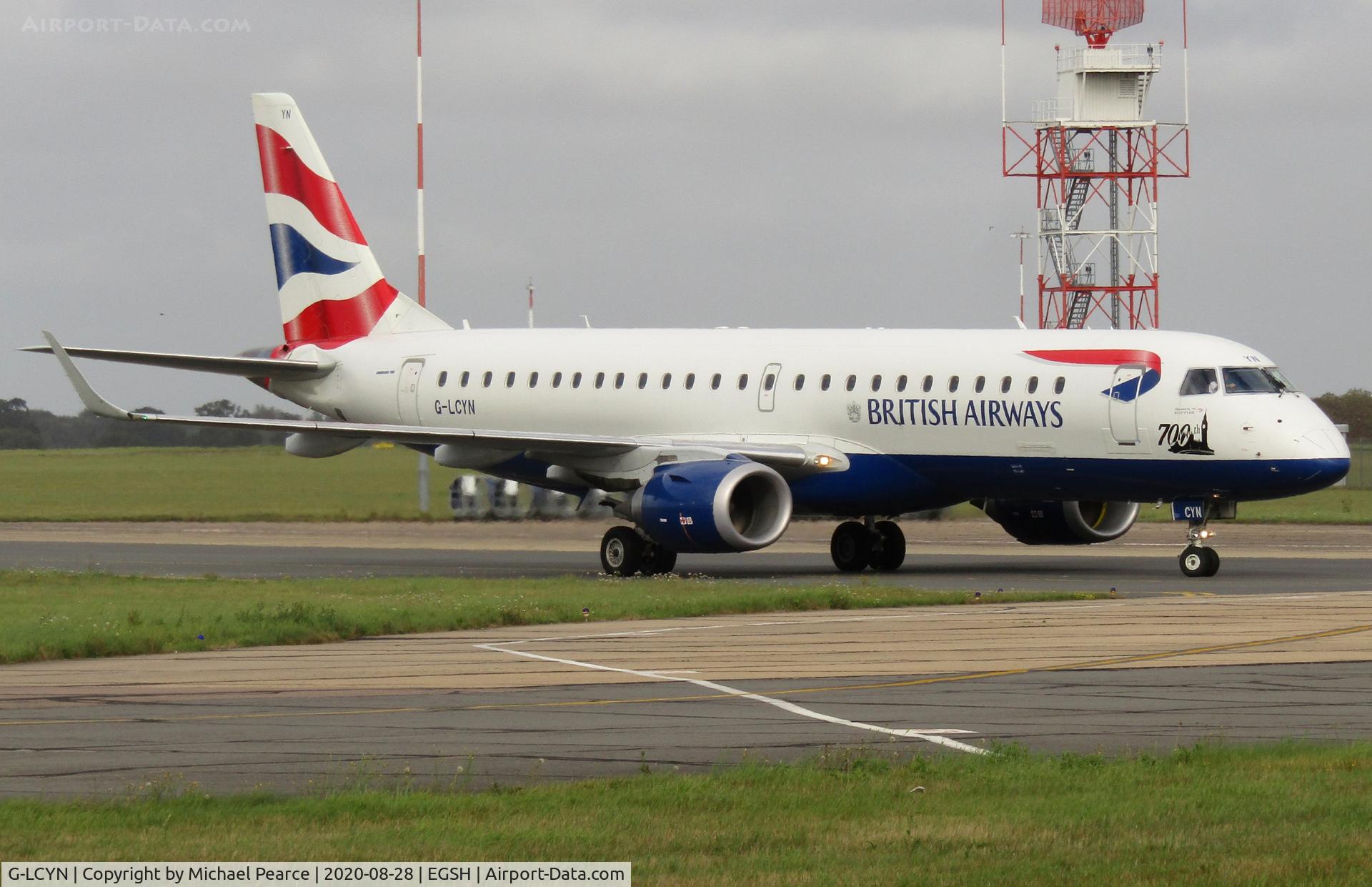 G-LCYN, 2010 Embraer 190SR (ERJ-190-100SR) C/N 19000392, Arriving from Belfast (BFS) for storage.