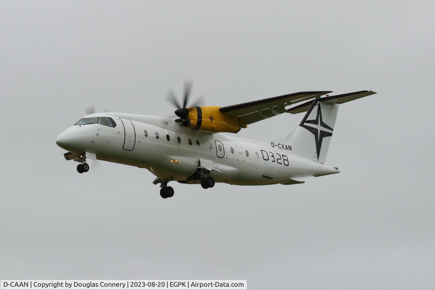 D-CAAN, 1995 Dornier 328-100 C/N 3061, Dornier support services support for the A-29 Tucanos ferrying through Prestwick