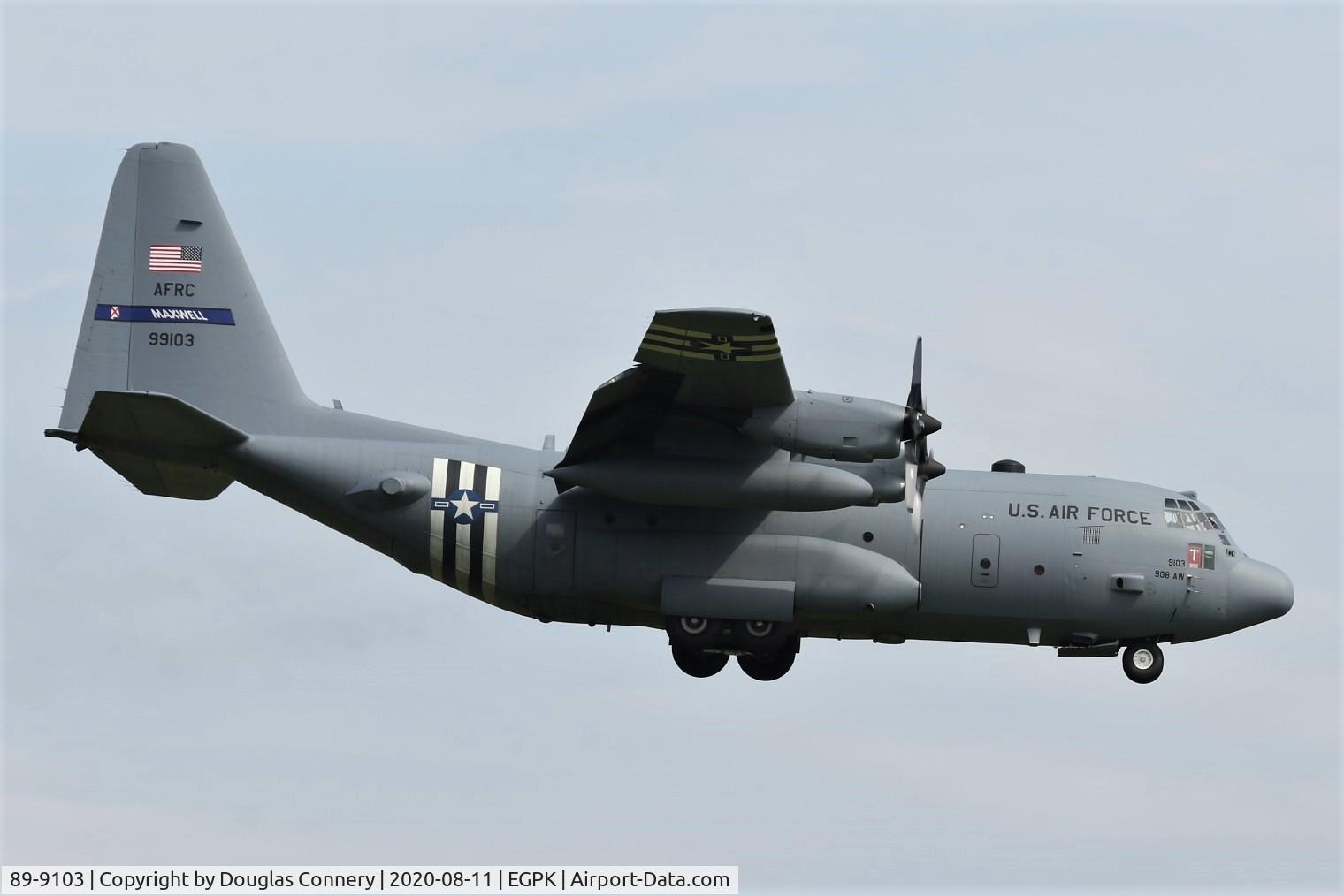 89-9103, Lockheed C-130H Hercules C/N 382-5218, On finals for runway 12 at Prestwick still in D-Day Colour Scheme