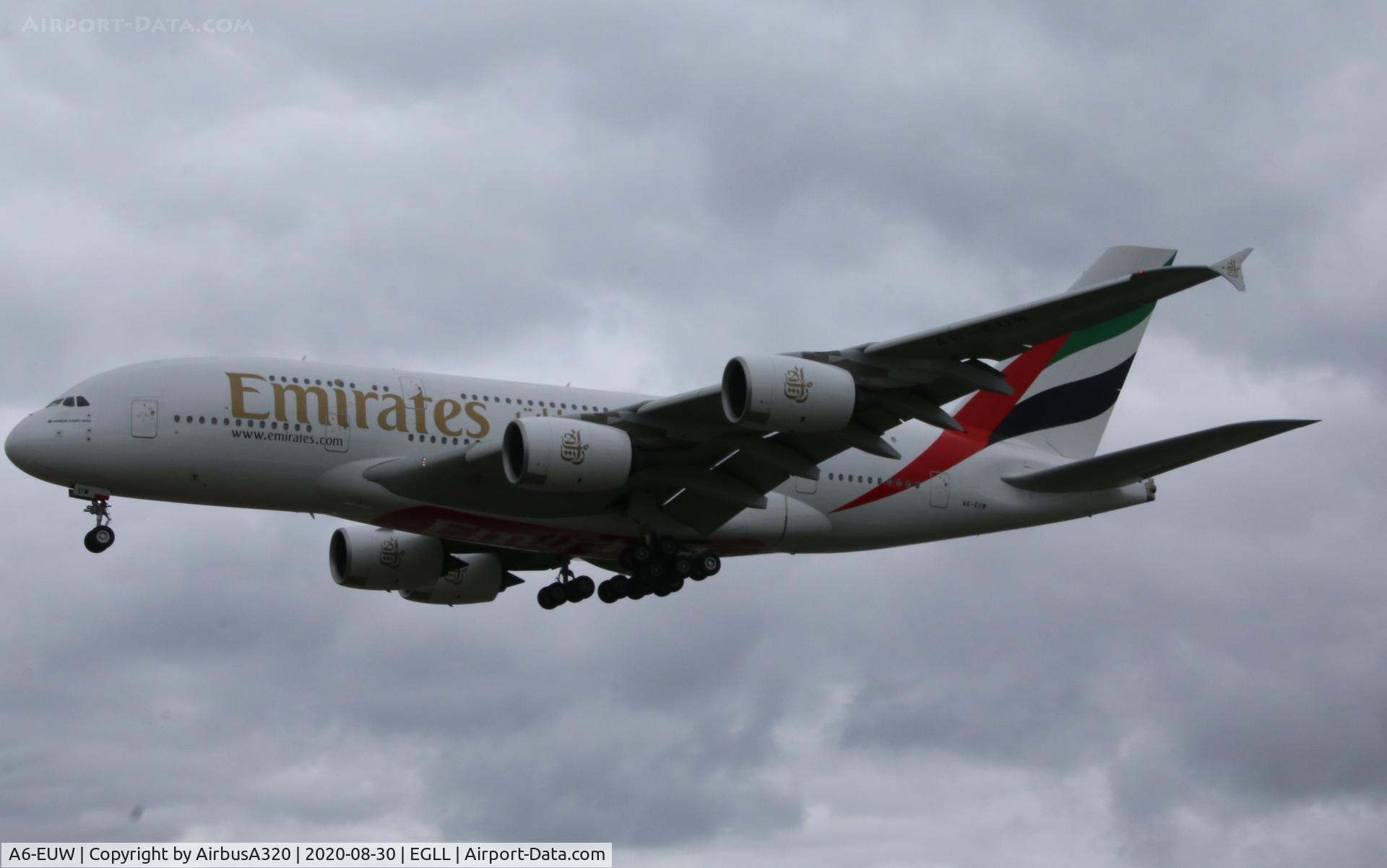 A6-EUW, 2017 Airbus A380-842 C/N 240, Arriving at LHR