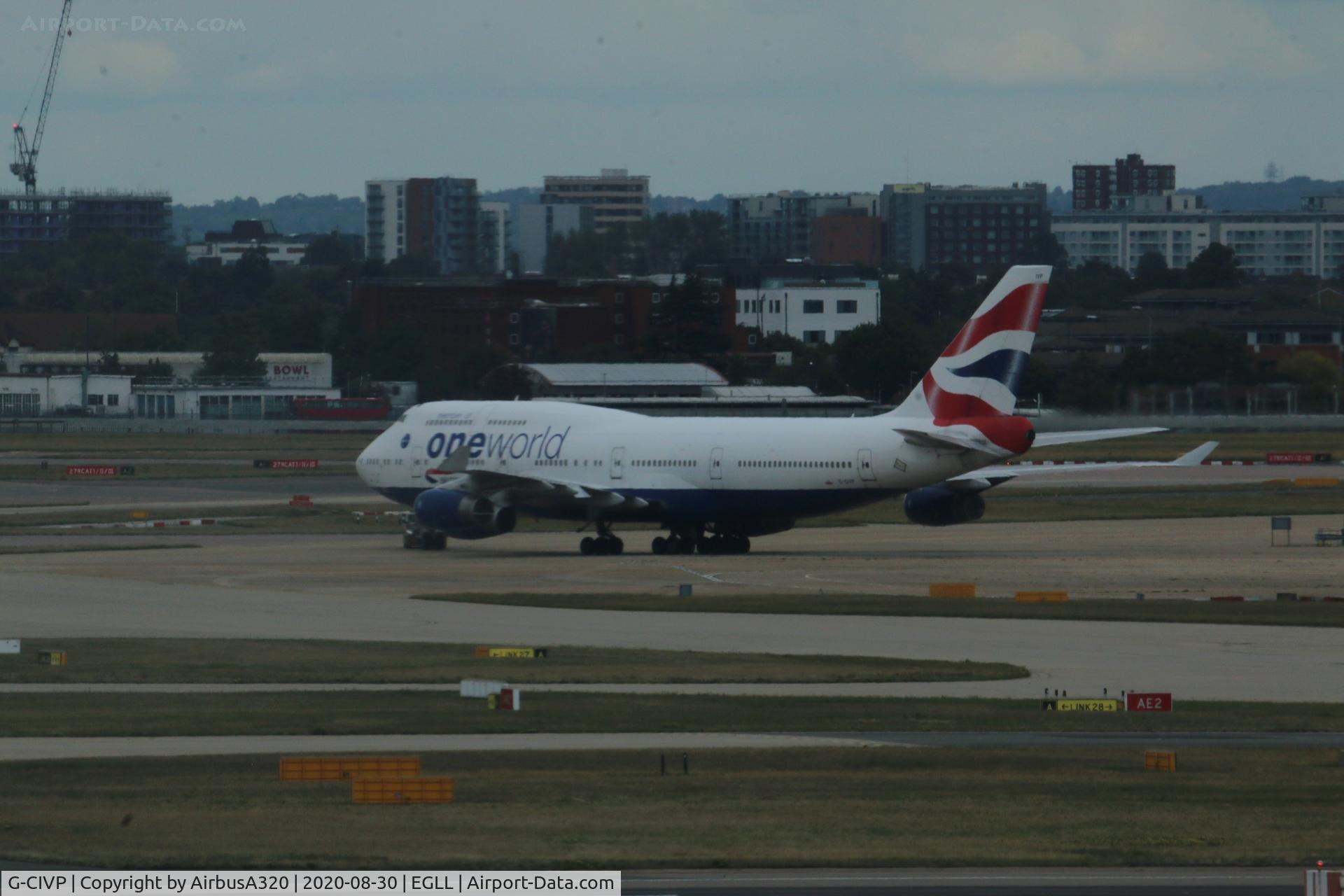 G-CIVP, 1998 Boeing 747-436 C/N 28850, Withdrawn from service being towed around the BA maintenance area at LHR