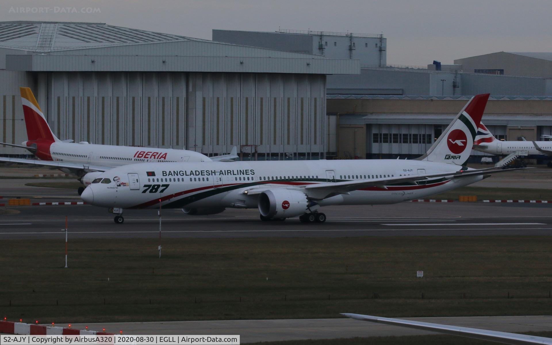 S2-AJY, 2019 Boeing 787-9 Dreamliner C/N 60328, Departing Rwy 27L LHR