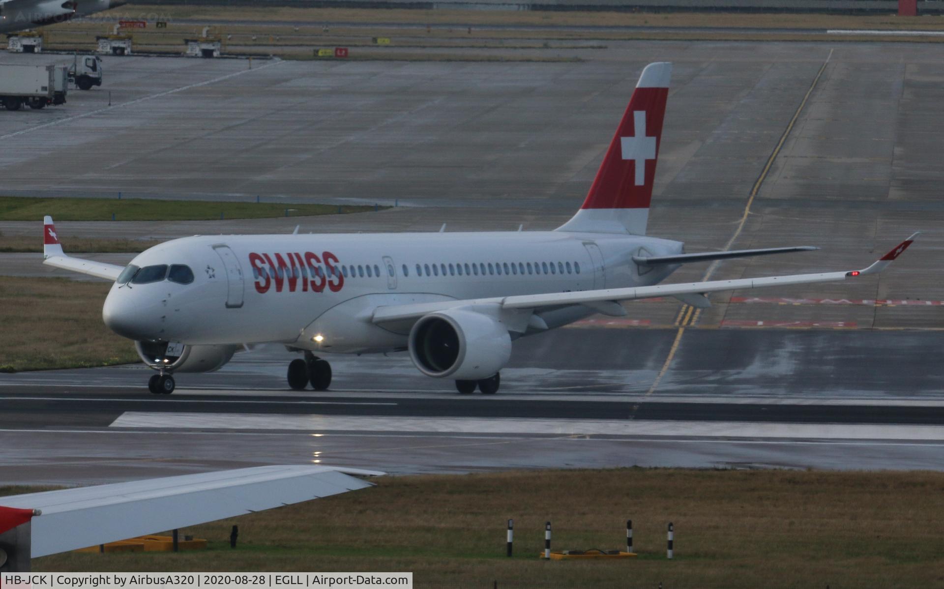 HB-JCK, 2018 Bombardier CSeries CS300 (BD-500-1A11) C/N 55027, Departing LHR