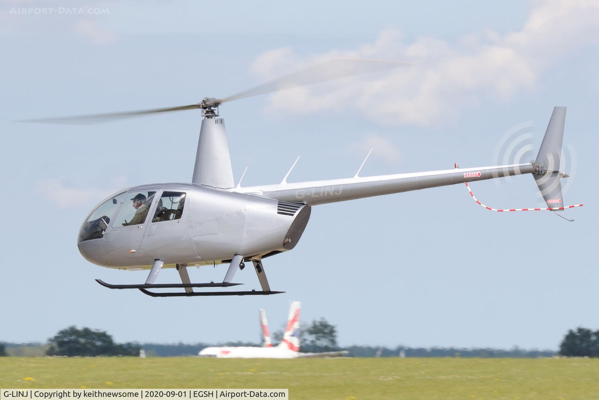 G-LINJ, 2008 Robinson R44 Raven II C/N 12168, Arriving at Norwich with different colour scheme.