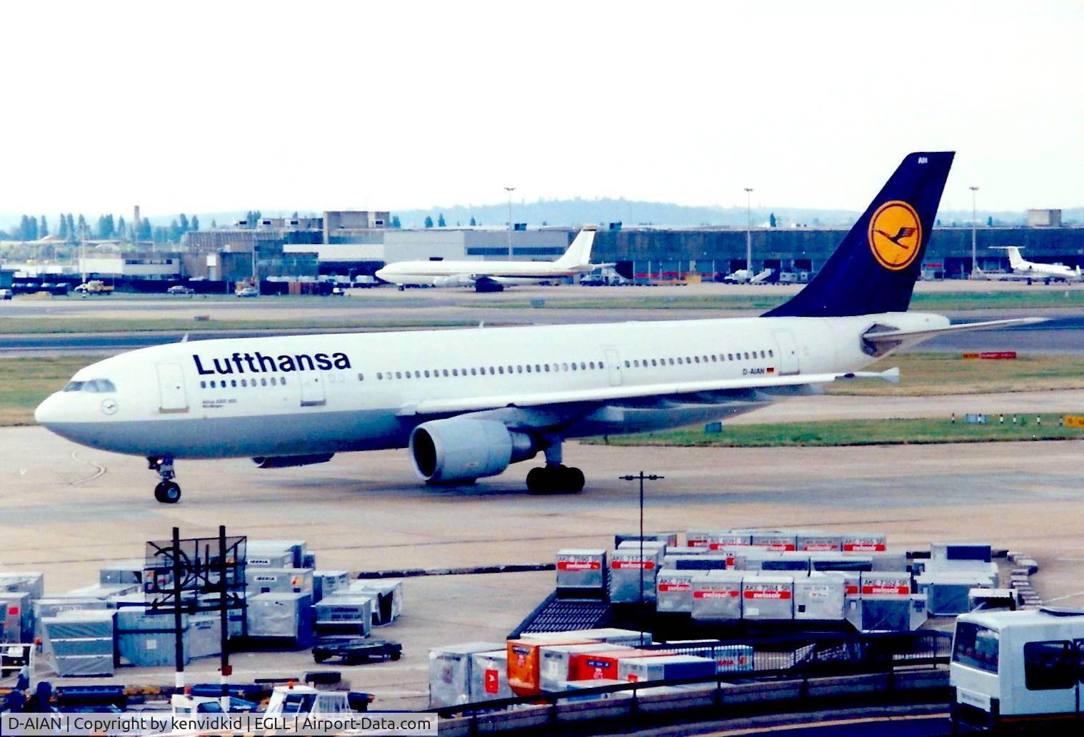 D-AIAN, 1987 Airbus A300B4-603 C/N 411, At London Heathrow, early 1990's.