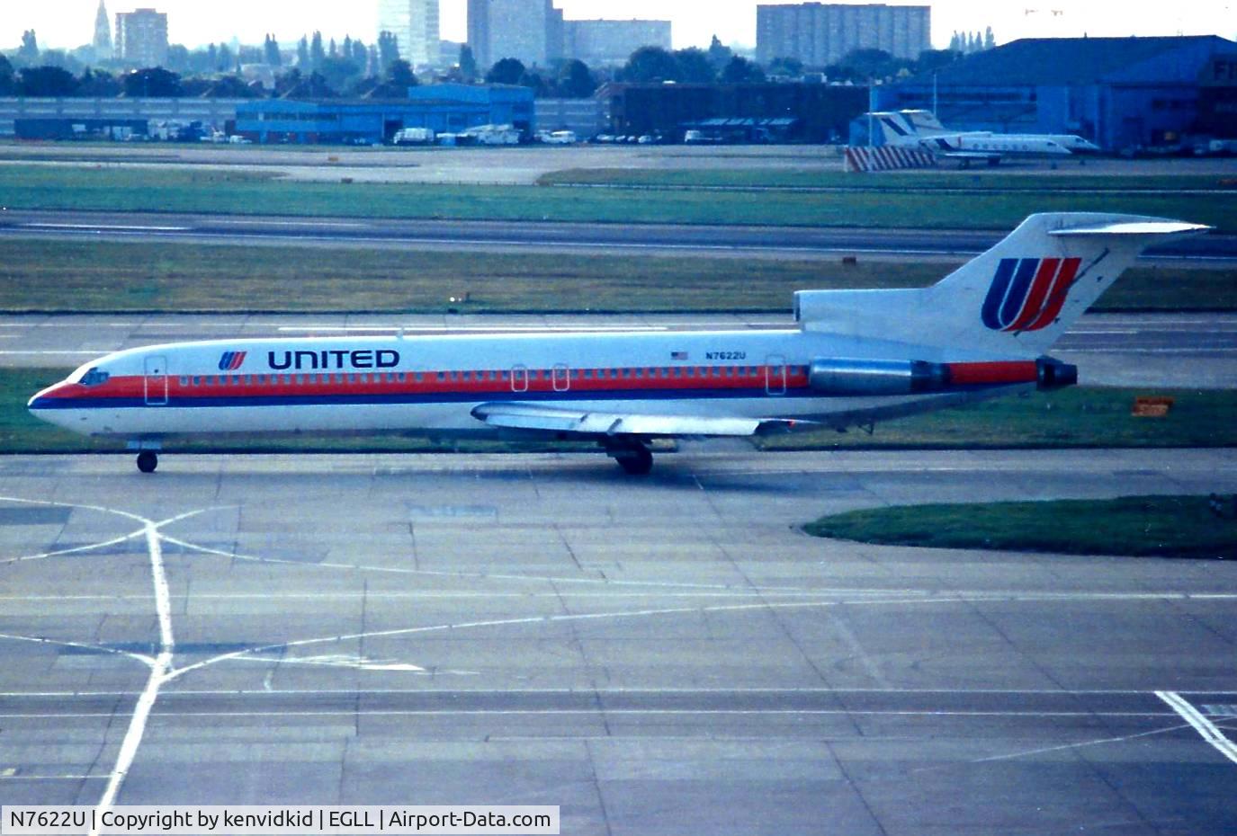 N7622U, Boeing 727-222 C/N 19539, At London Heathrow, early 1990's.