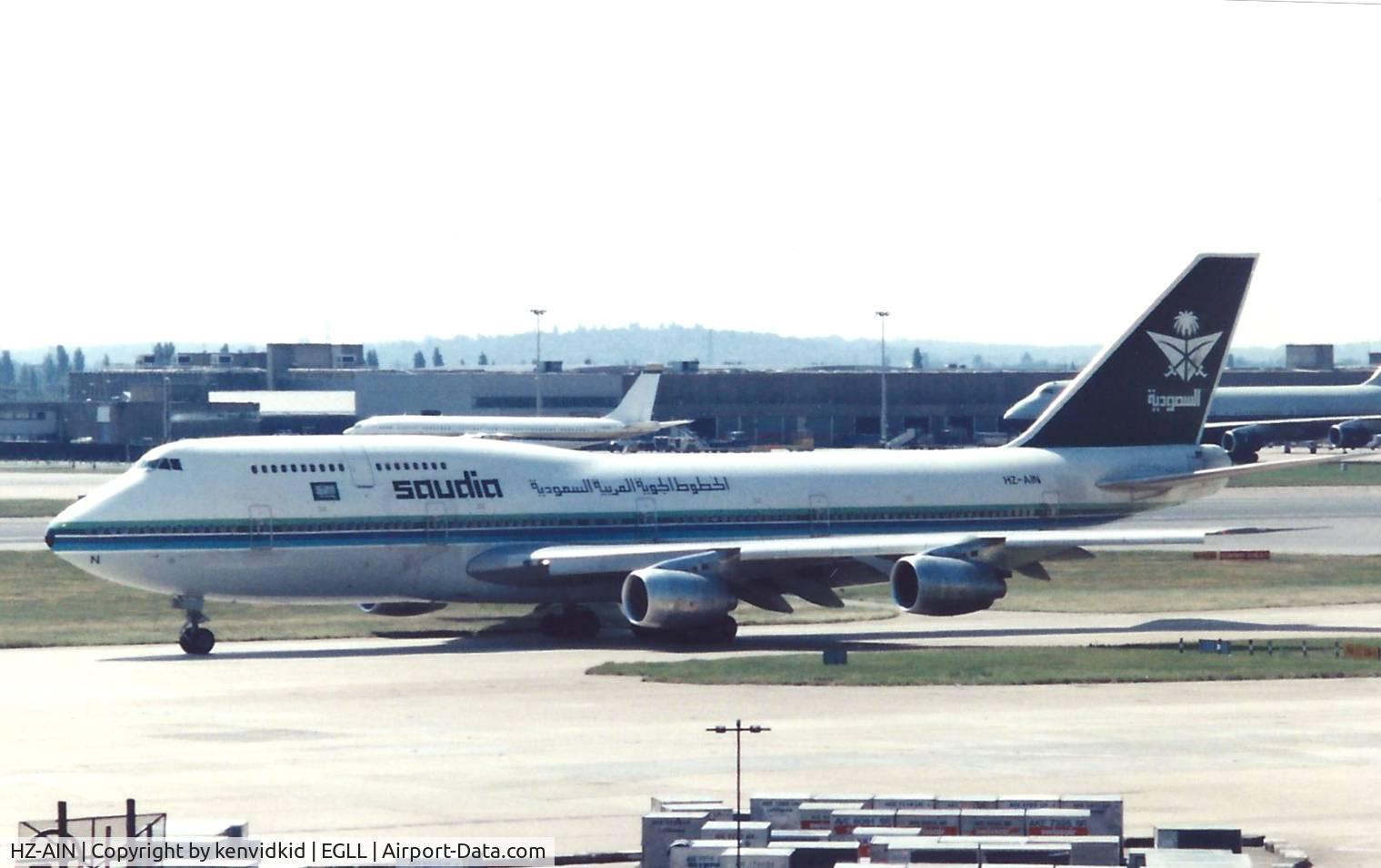 HZ-AIN, 1985 Boeing 747-368 C/N 23265, At London Heathrow, early 1990's.