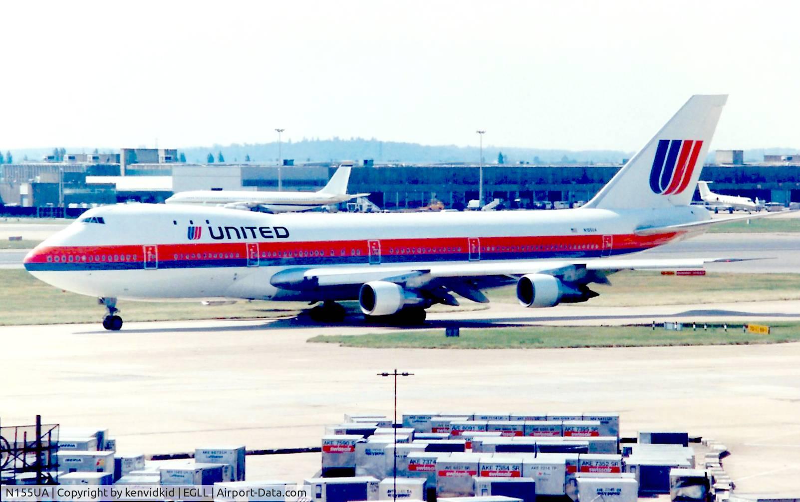 N155UA, 1970 Boeing 747-123 C/N 20104, At London Heathrow, early 1990's.