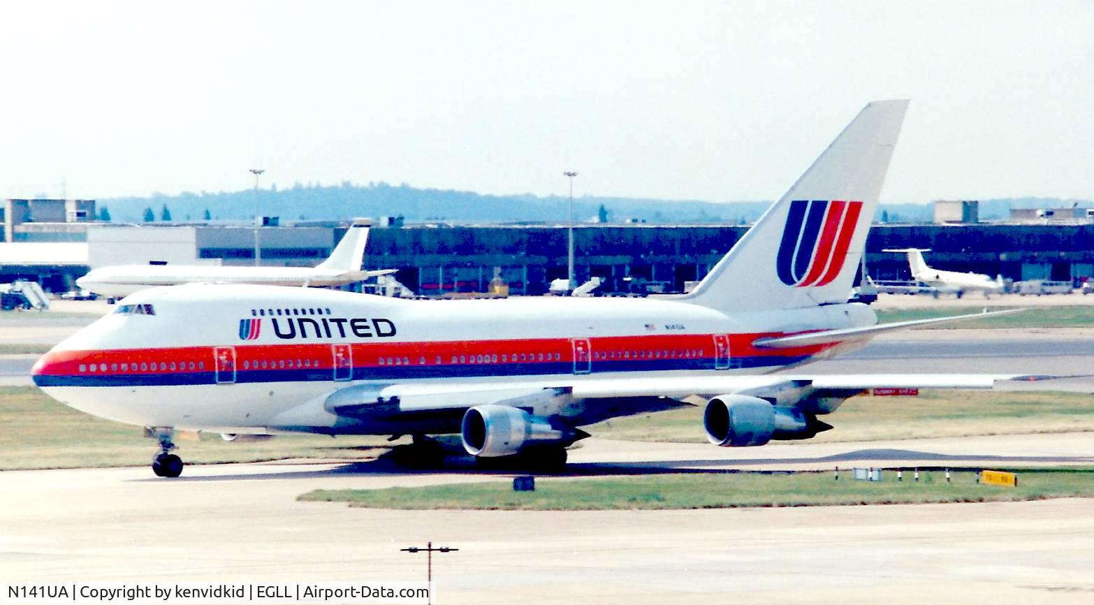 N141UA, 1976 Boeing 747SP-21 C/N 21023, At London Heathrow, early 1990's.