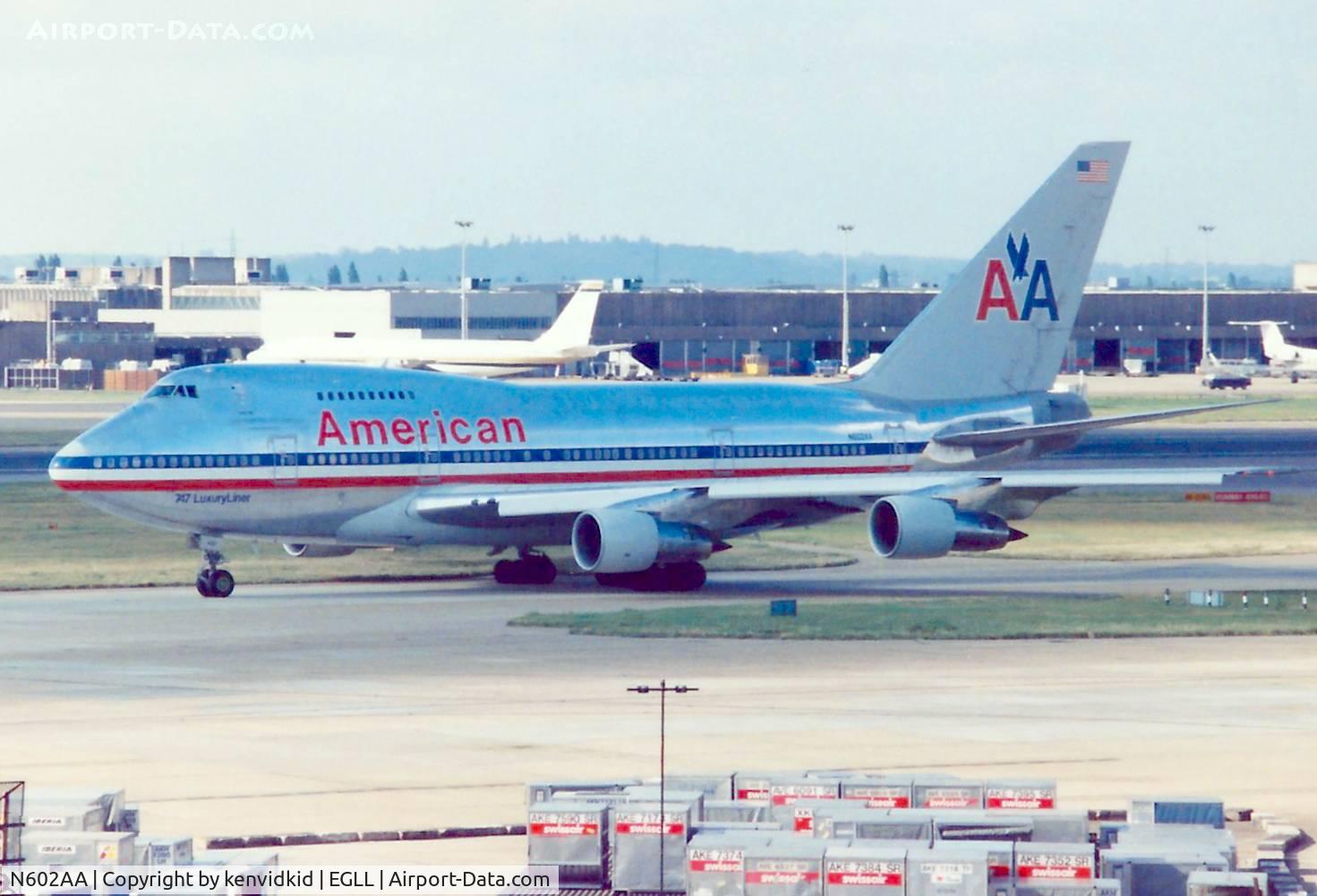 N602AA, Boeing 747SP-31 C/N 21963, At London Heathrow, early 1990's.