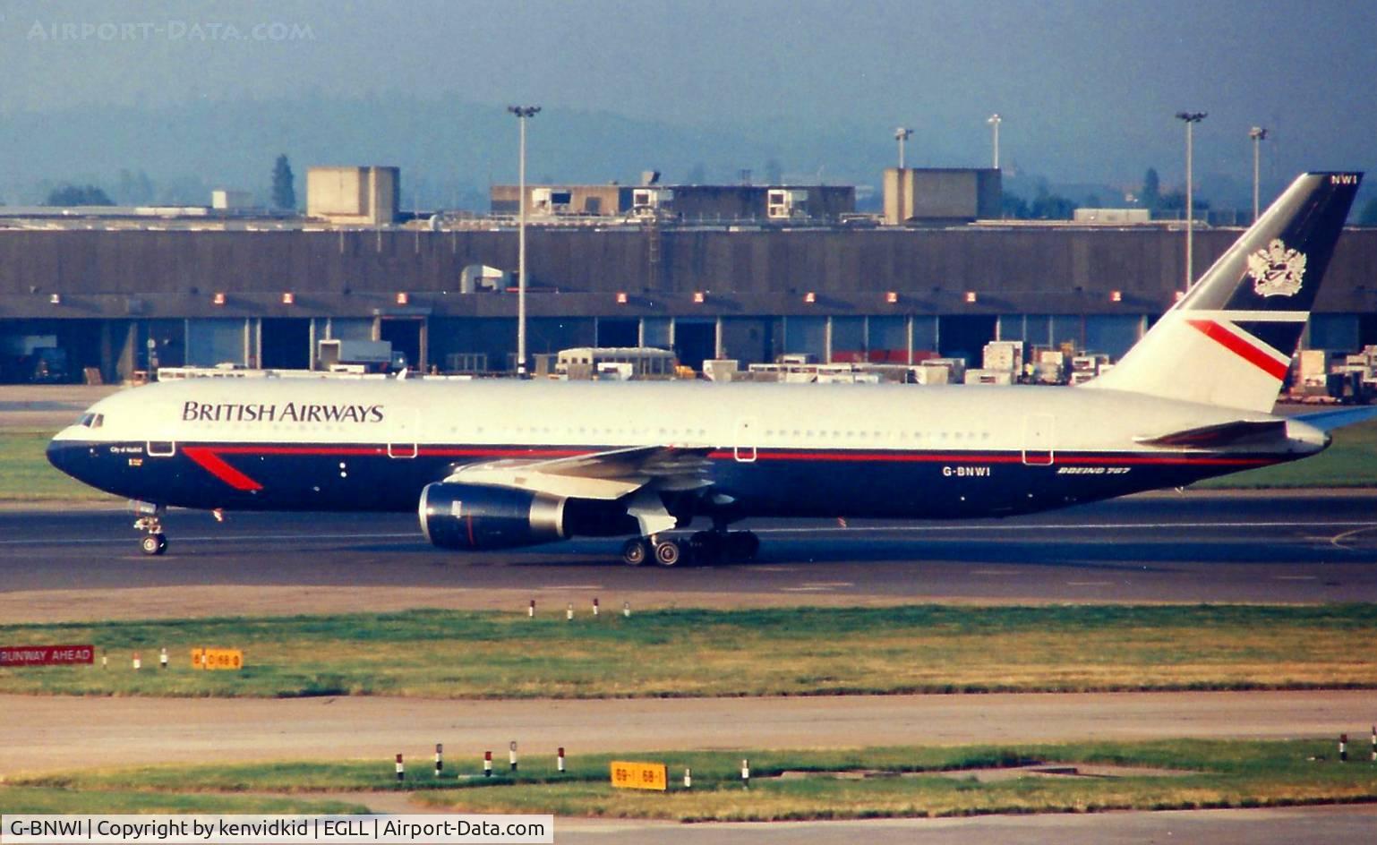 G-BNWI, 1990 Boeing 767-336 C/N 24341, At London Heathrow, early 1990's.