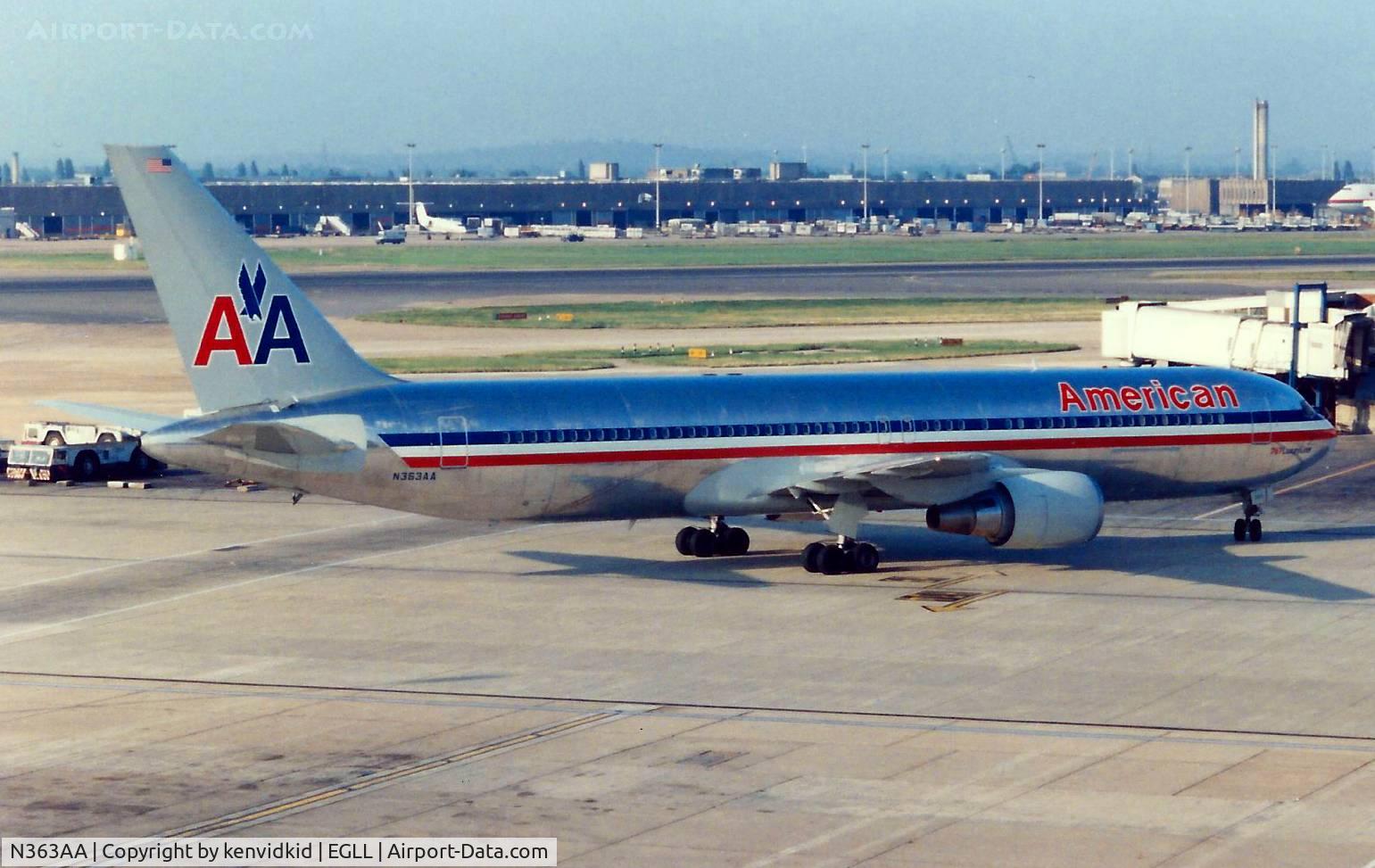 N363AA, 1988 Boeing 767-323 C/N 24044, At London Heathrow, early 1990's.