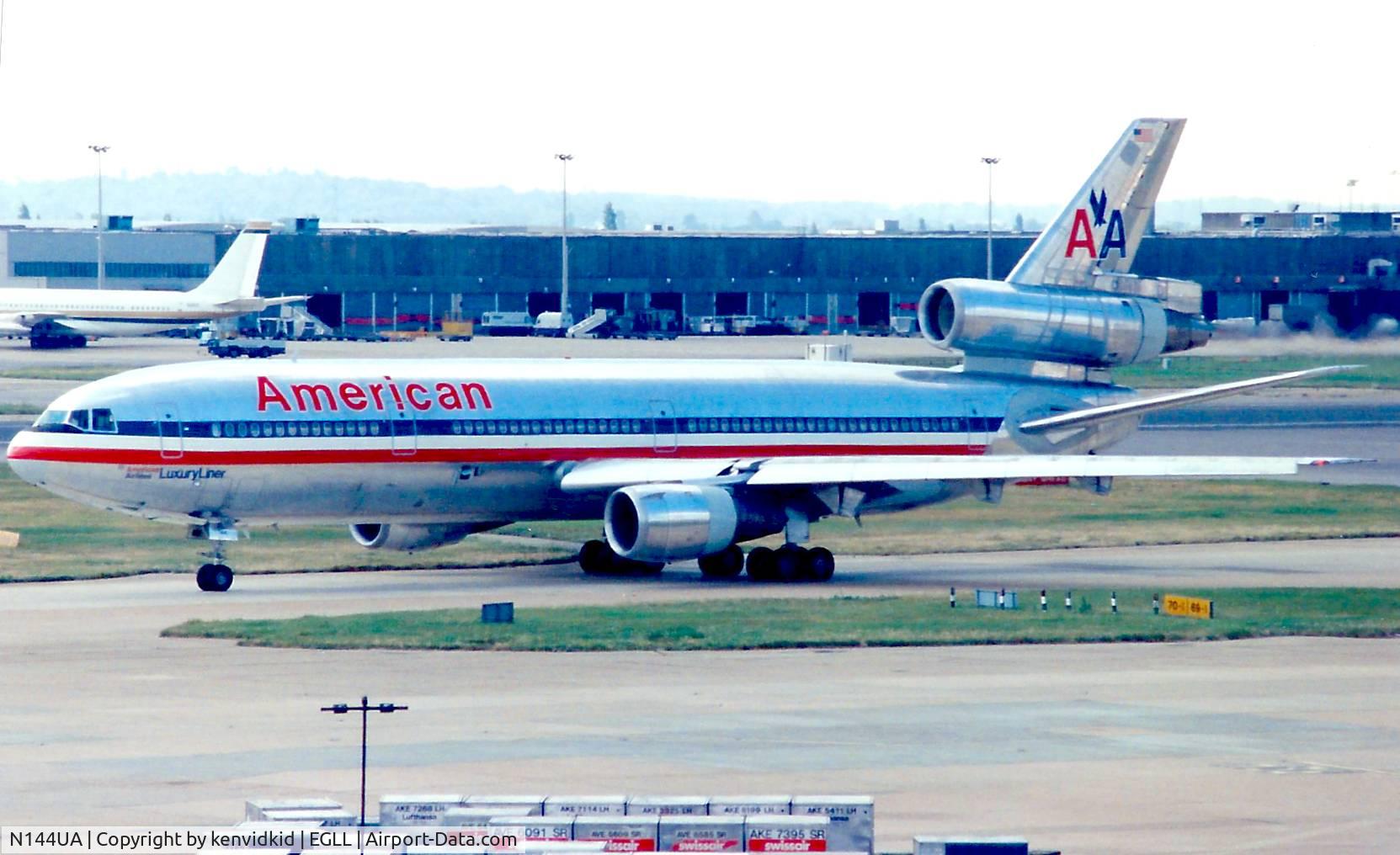 N144UA, 1976 Boeing 747SP-21 C/N 21026, At London Heathrow, early 1990's.