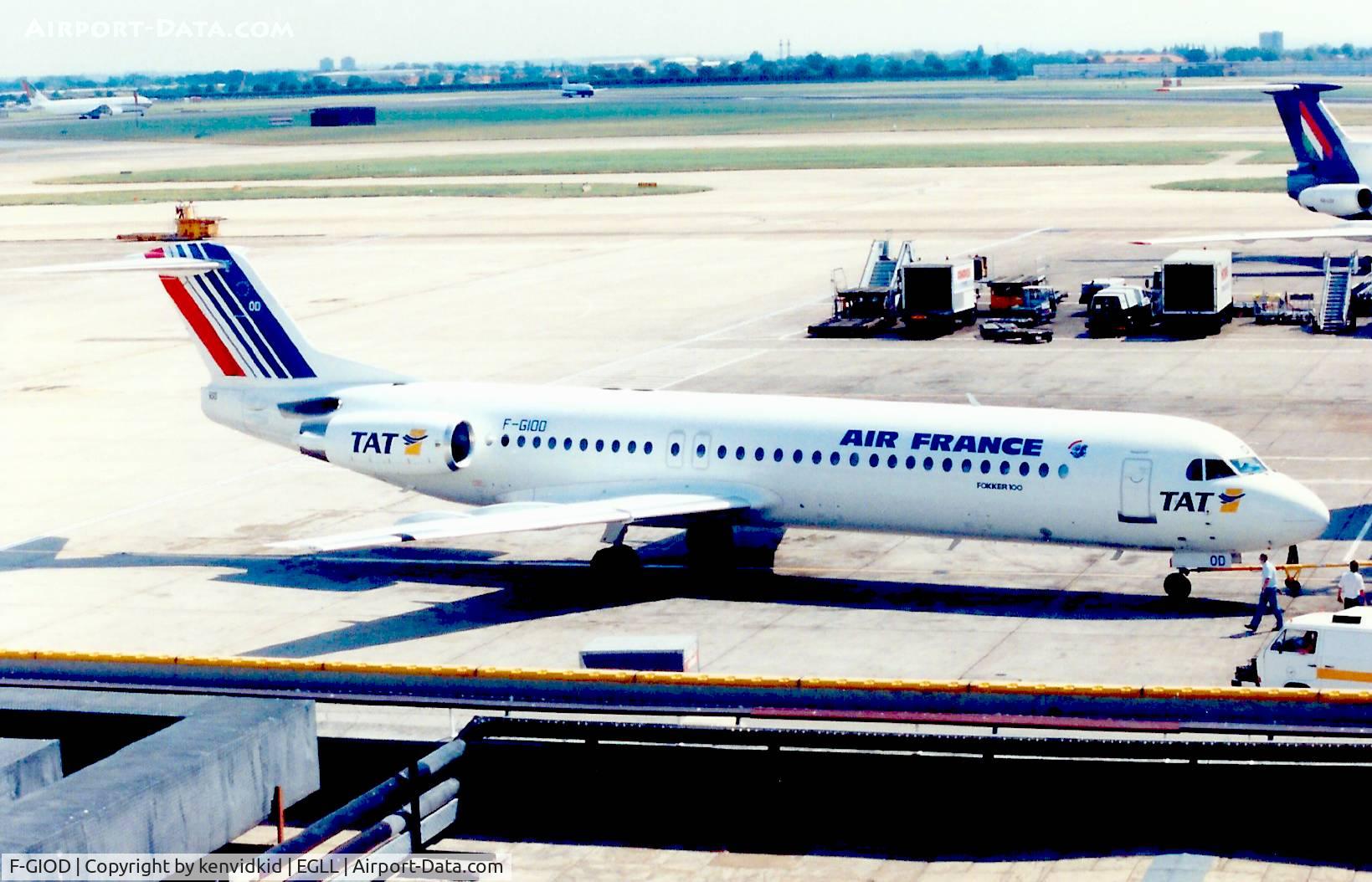 F-GIOD, 1990 Fokker 100 (F-28-0100) C/N 11315, At London Heathrow, early 1990's.