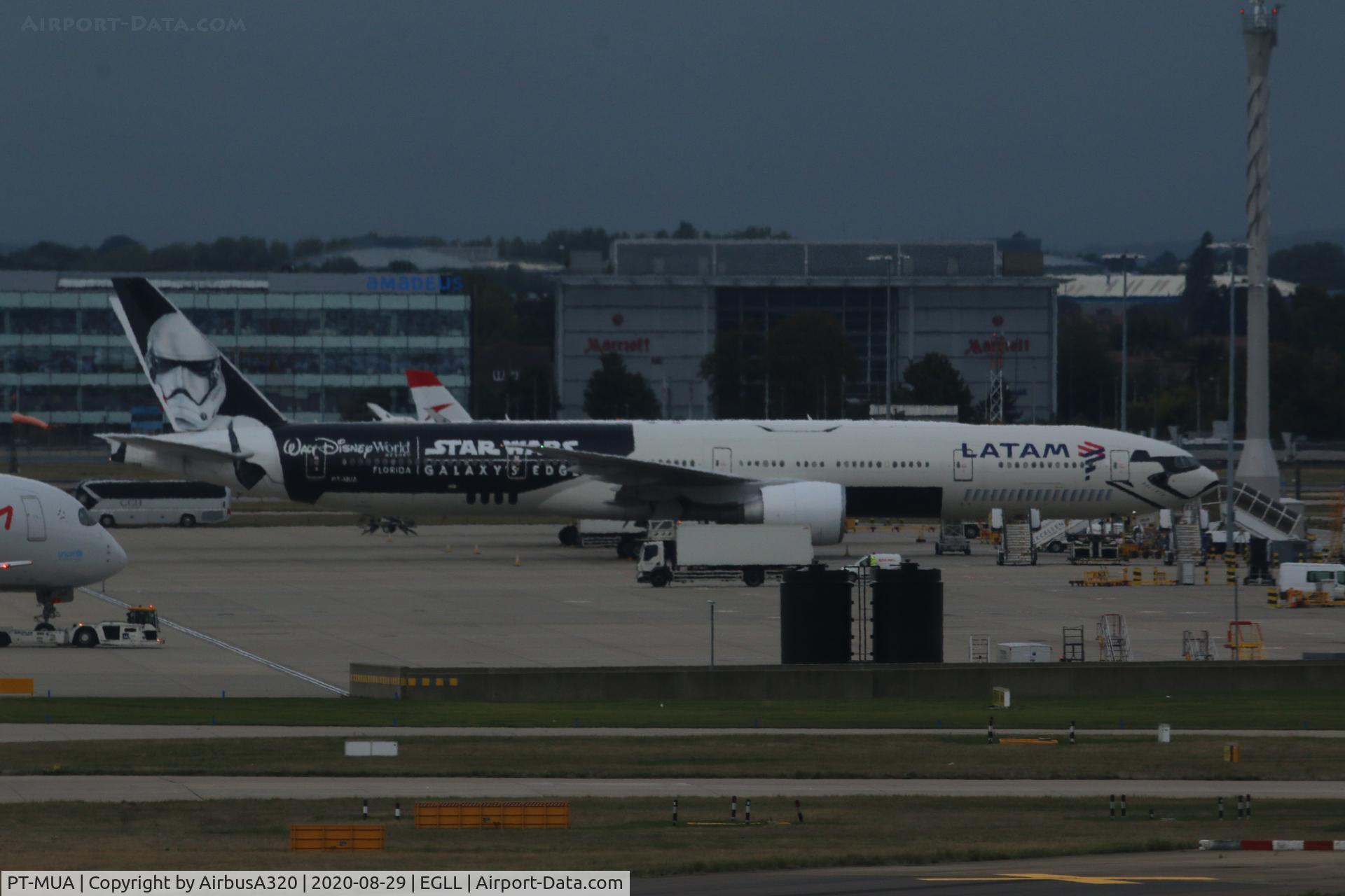 PT-MUA, 2008 Boeing 777-32W/ER C/N 37664, Parked on remote stand LHR