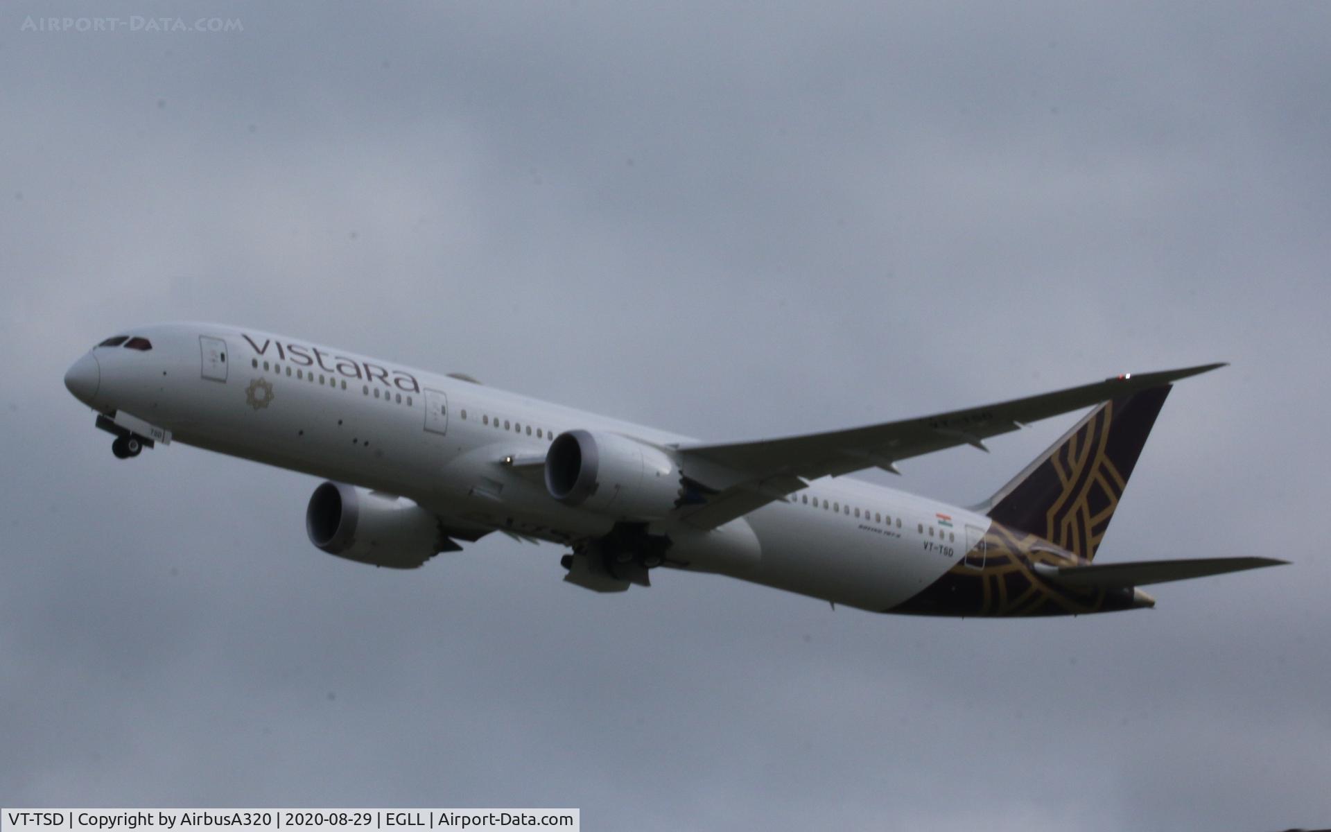 VT-TSD, 2020 Boeing 787-9 Dreamliner C/N 66526, Departing LHR after her first visit to LHR