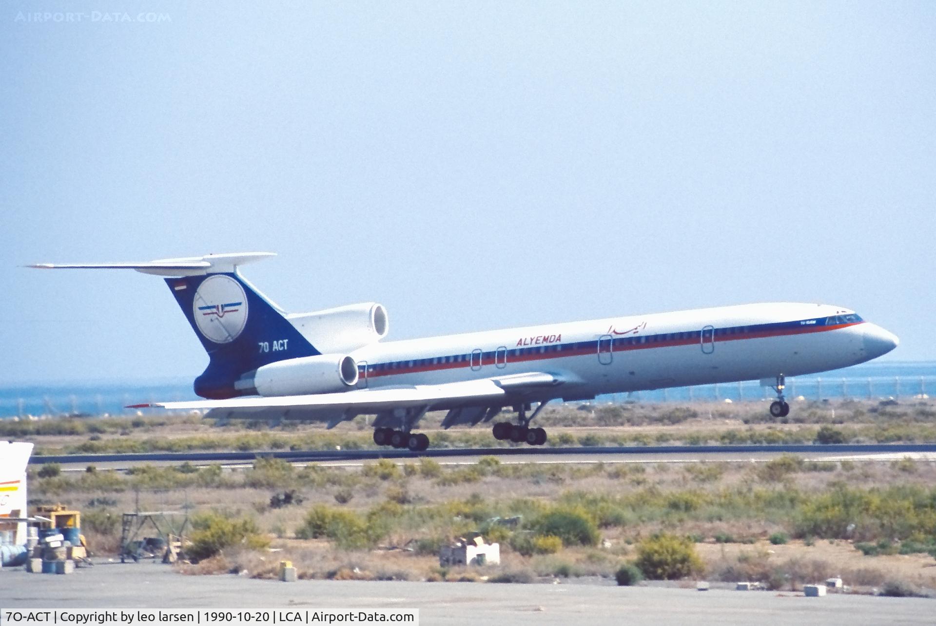 7O-ACT, 1989 Tupolev Tu-154M C/N 89A822, Larnaca 20.10.1990