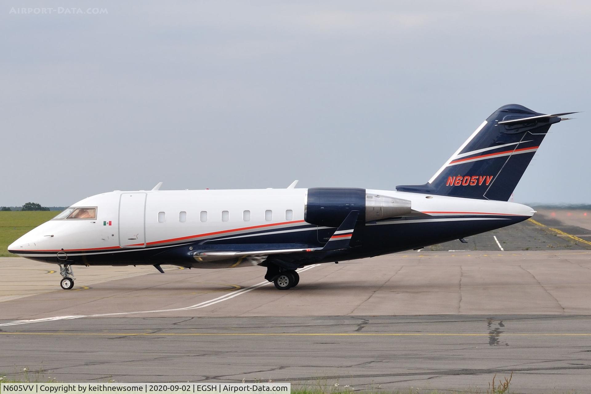 N605VV, 2008 Bombardier Challenger 605 (CL-600-2B16) C/N 5773, Arriving at Norwich from Naples.