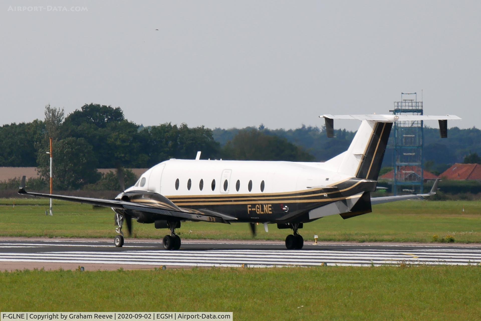 F-GLNE, 1996 Beech 1900D C/N UE-197, Departing from Norwich.