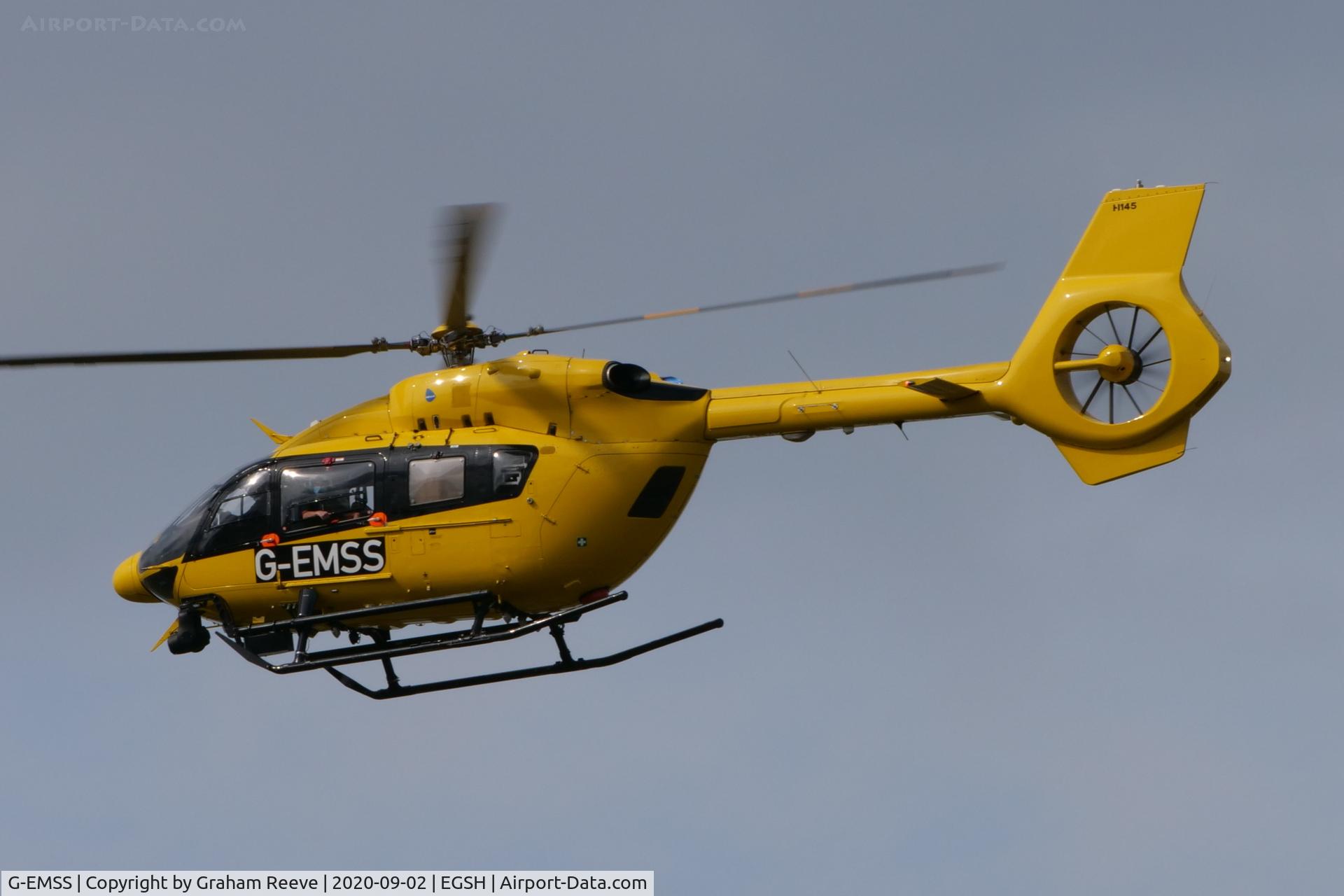 G-EMSS, 2018 Airbus Helicopters EC-145T-2 (BK-117D-2) C/N 20217, Landing at Norwich.