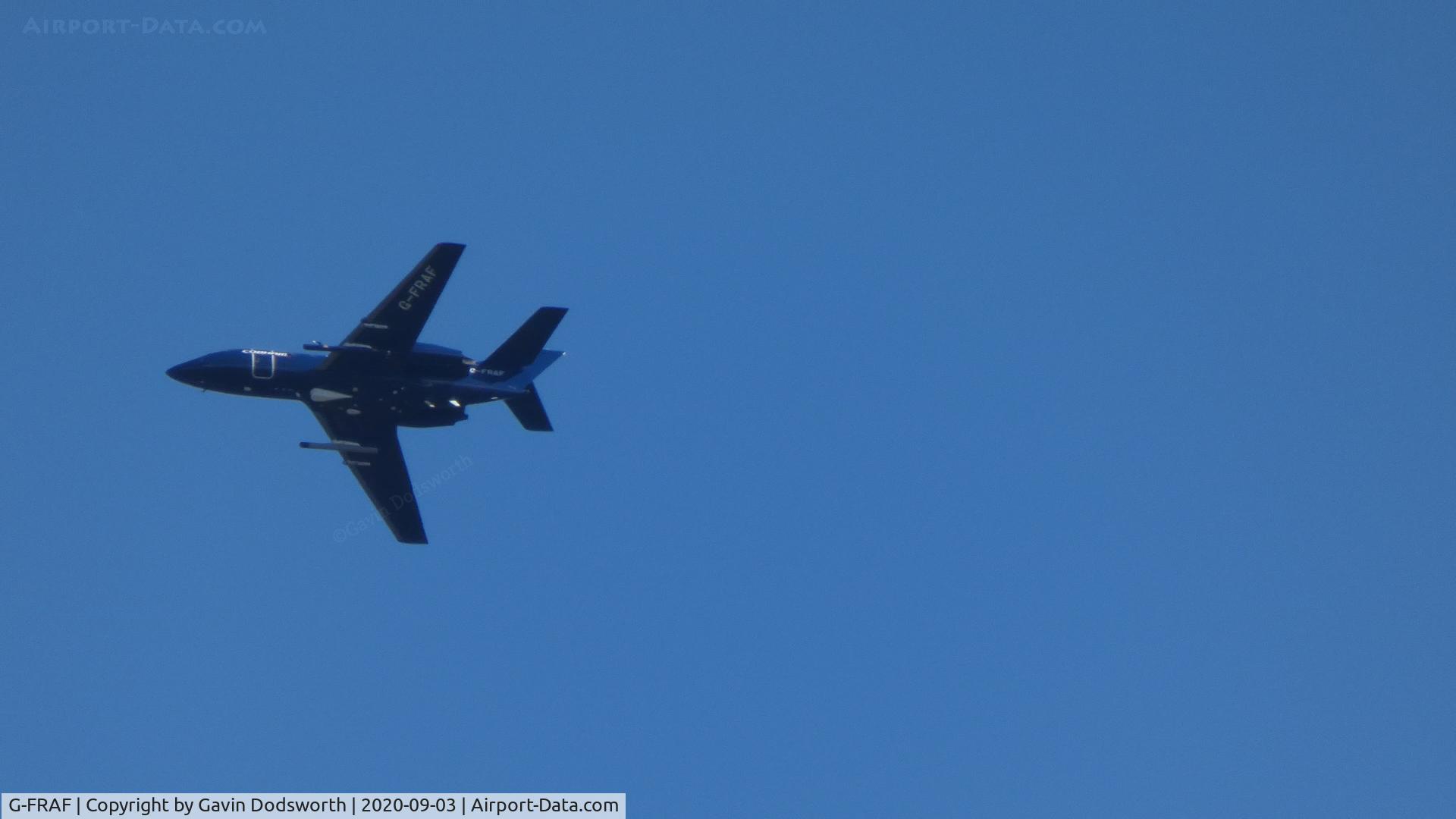 G-FRAF, 1974 Dassault Falcon (Mystere) 20E C/N 295, Over Darlington on September 3rd 2020 after departing Teesside International