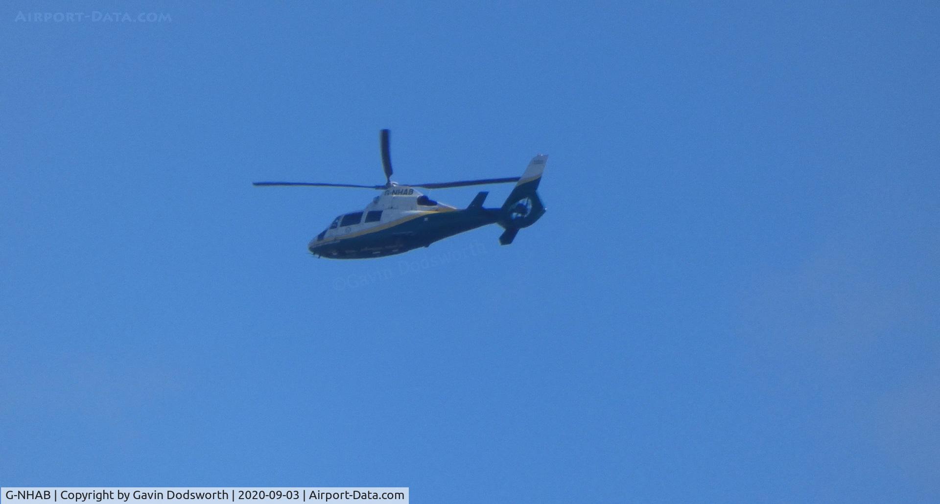 G-NHAB, 1991 Aerospatiale AS-365N-2 Dauphin C/N 6407, Flying over Darlington on September 3rd 2020