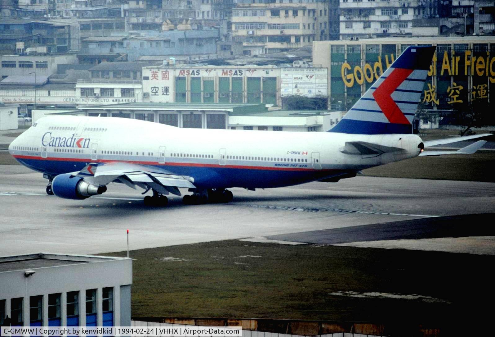 C-GMWW, 1990 Boeing 747-475 C/N 24883, At Hong Kong Airport (Kai Tak) on a George Pick Aviation Tour.