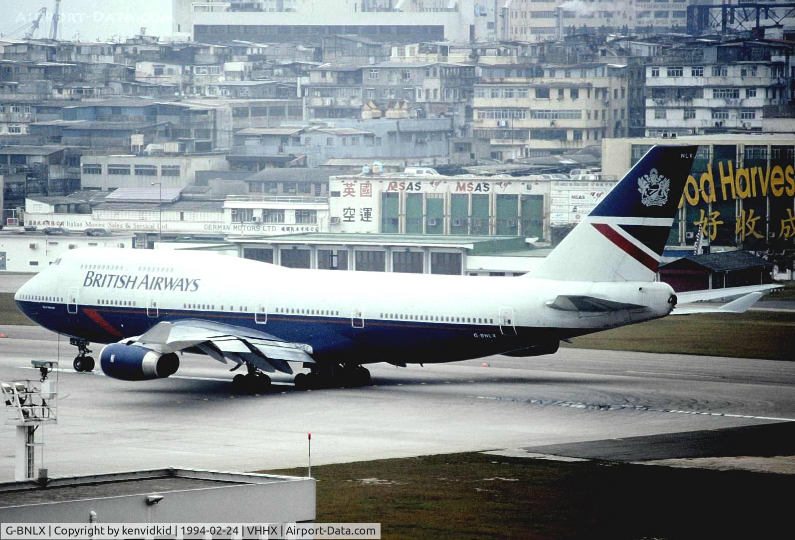 G-BNLX, 1992 Boeing 747-436 C/N 25435, At Hong Kong Airport (Kai Tak) on a George Pick Aviation Tour.