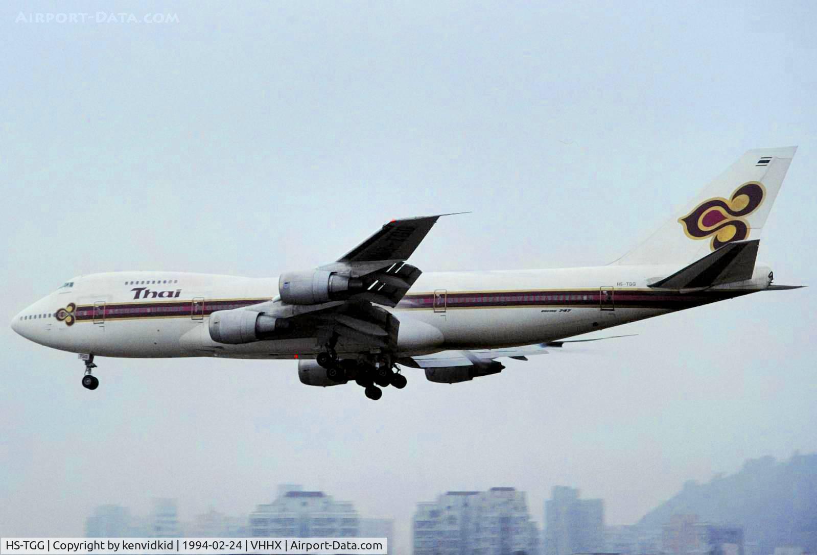 HS-TGG, 1981 Boeing 747-2D7B C/N 22471, At Hong Kong Airport (Kai Tak) on a George Pick Aviation Tour.