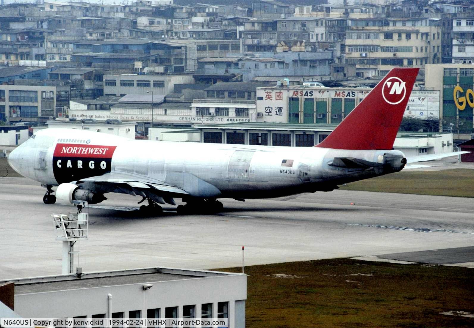 N640US, 1987 Boeing 747-251F C/N 23888, At Hong Kong Airport (Kai Tak) on a George Pick Aviation Tour.