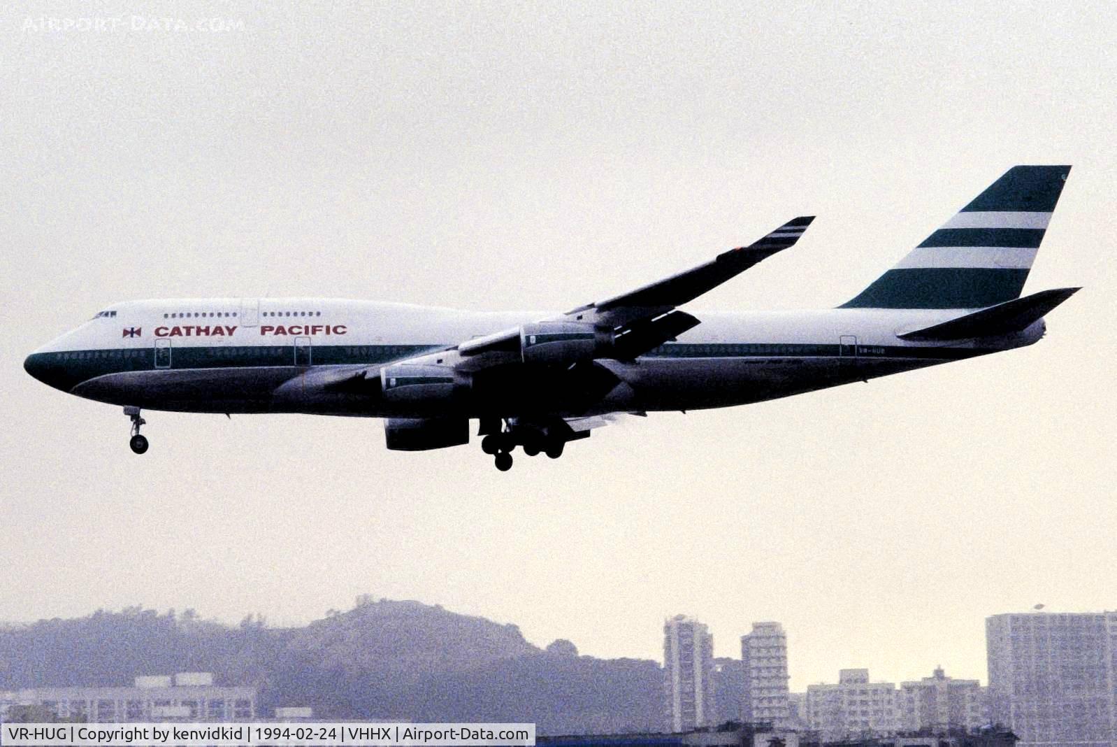 VR-HUG, 1993 Boeing 747-467 C/N 25870, At Hong Kong Airport (Kai Tak) on a George Pick Aviation Tour.