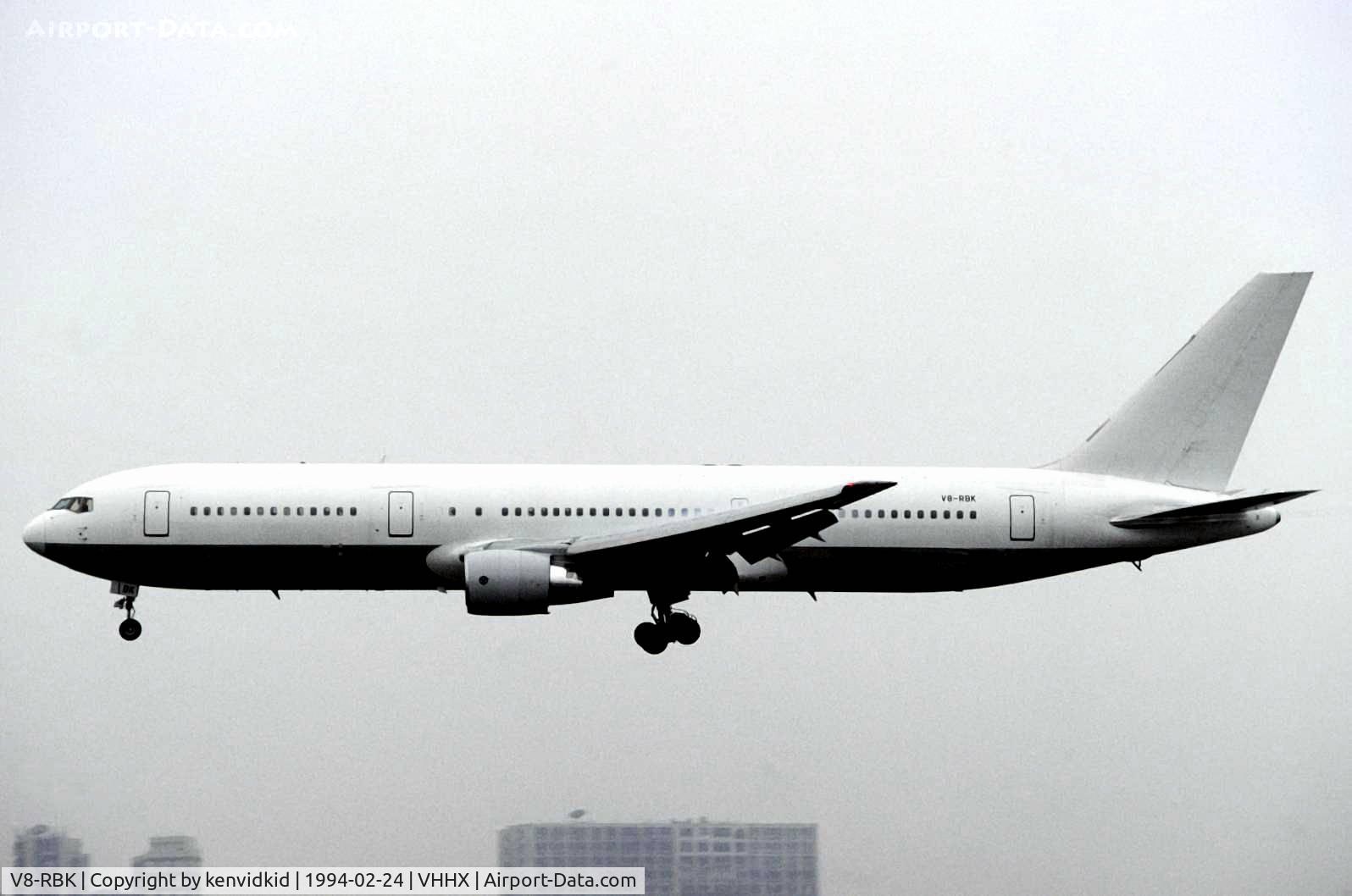 V8-RBK, 1993 Boeing 767-33A/ER C/N 25536, At Hong Kong Airport (Kai Tak) on a George Pick Aviation Tour.