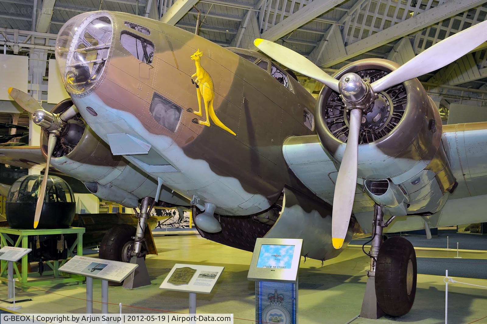 G-BEOX, Lockheed Hudson IV C/N 6464, On display at RAF Museum Hendon.  Intended for the RAF as FH174, this aircraft was diverted to No. 13 Sqn.  RAAF in 1942.  On 3 Feb. 1943 it shot down a F1M2 floatplane.  It then joined No. 2 Sqn. RAAF in April 1943 and shot down a Ki-21 in May.
