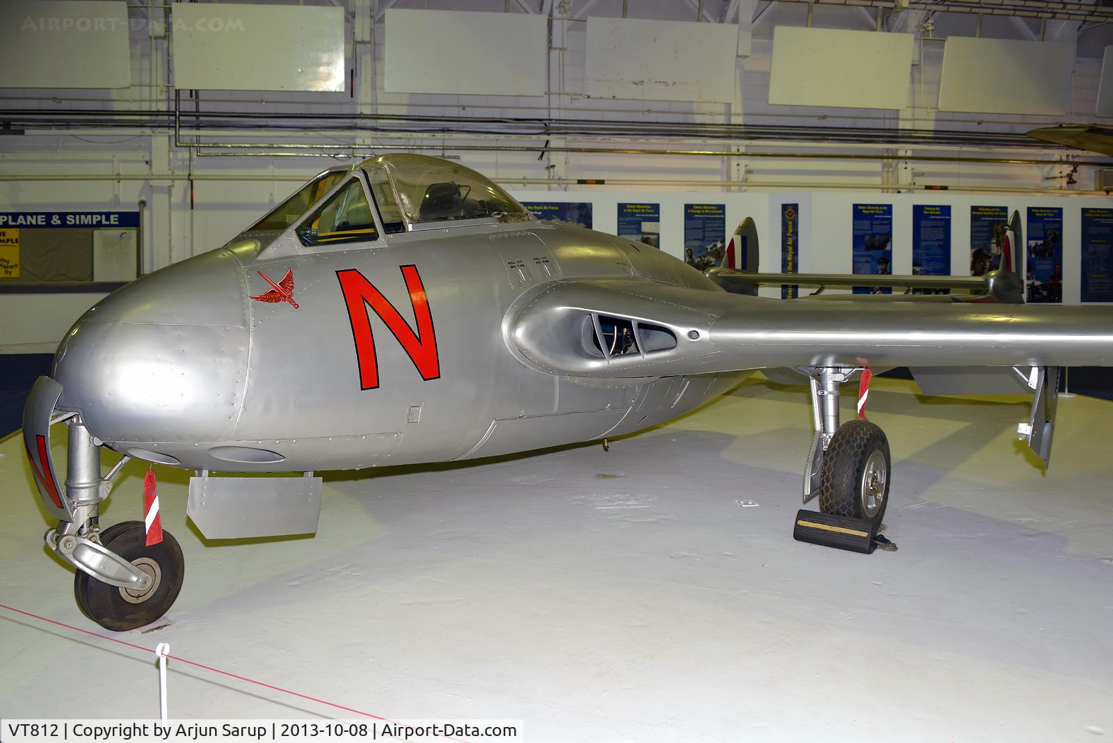 VT812, 1947 De Havilland DH-100 Vampire F.3 C/N Not found VT812, On display at RAF Museum Hendon.  This Vampire served with No. 32 Sqn. at Cyprus in Dec. 1948, and then moved to No. 614 (County of Glamorgan) Sqn. in 1950 and to No. 601 (County of London) Sqn. in 1952.