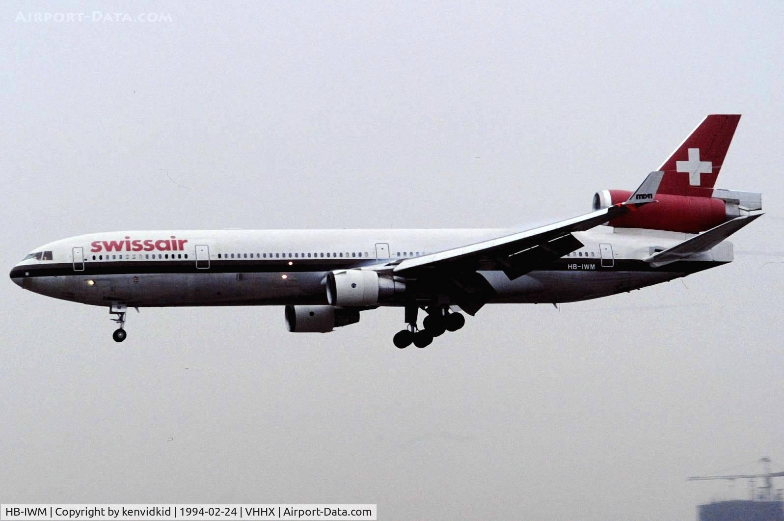 HB-IWM, 1992 McDonnell Douglas MD-11F C/N 48457, At Hong Kong Airport (Kai Tak) on a George Pick Aviation Tour.