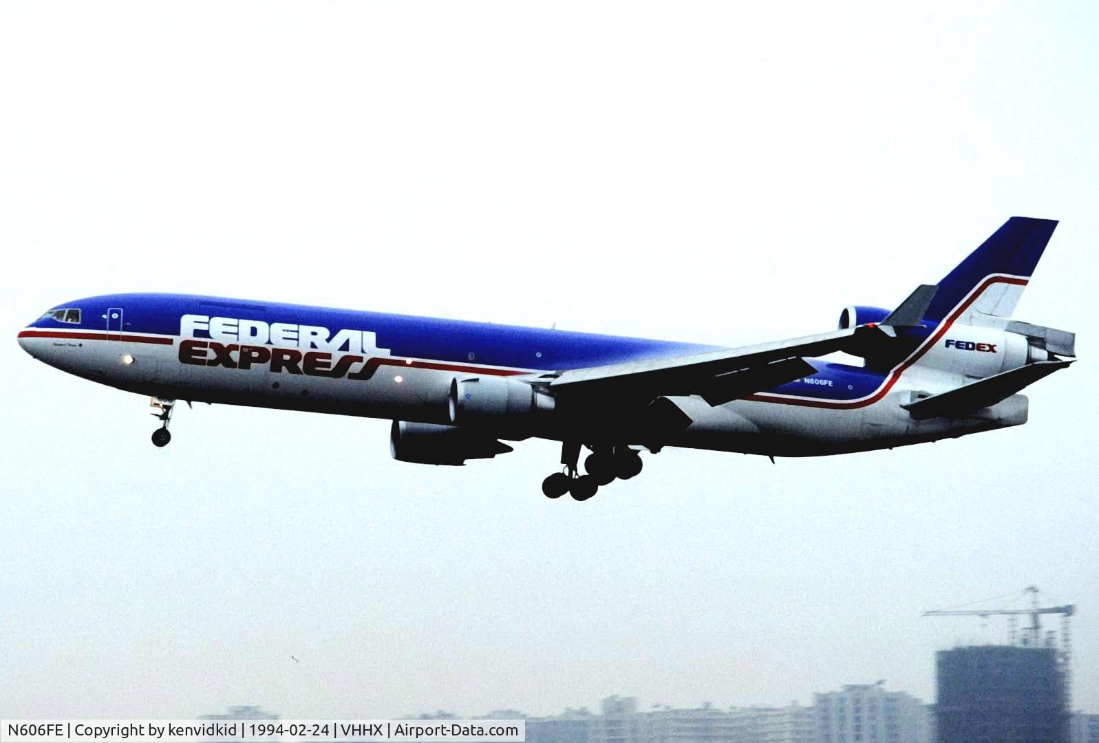 N606FE, 1993 McDonnell Douglas MD-11F C/N 48602, At Hong Kong Airport (Kai Tak) on a George Pick Aviation Tour.