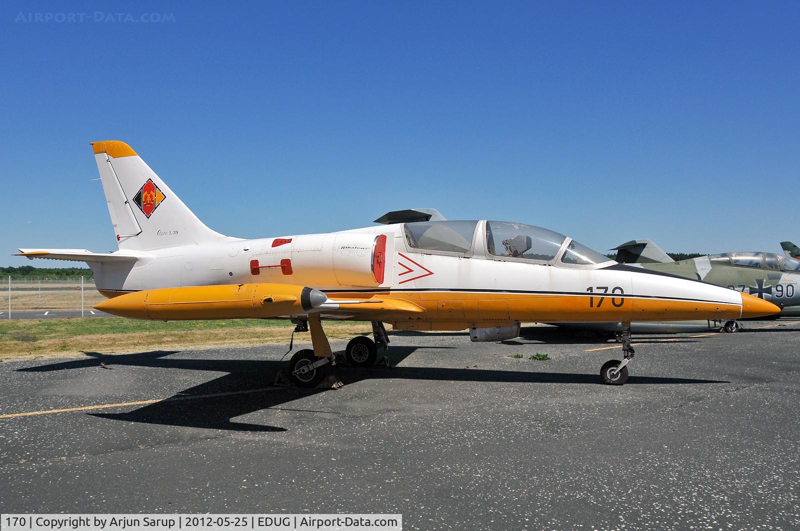 170, Aero L-39V Albatros Albatros C/N 630705, On display at Luftwaffenmuseum Gatow.  These aircraft served as advanced jet trainers and in the target towing role with Fliegerausbildungsgeschwader 25 (FAG-25) at Bautzen and Zieldarstellungskette 33 (ZDK-33) at Peenemünde.