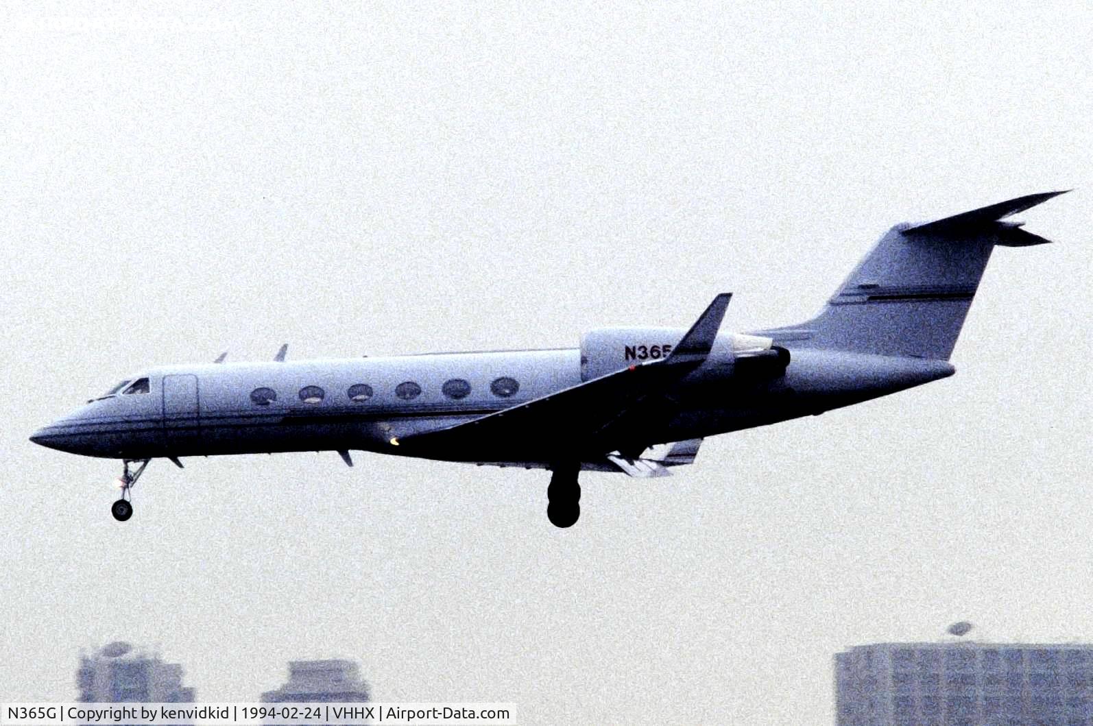 N365G, 1989 Gulfstream Aerospace Gulfstream IV C/N 1101, At Hong Kong Airport (Kai Tak) on a George Pick Aviation Tour.