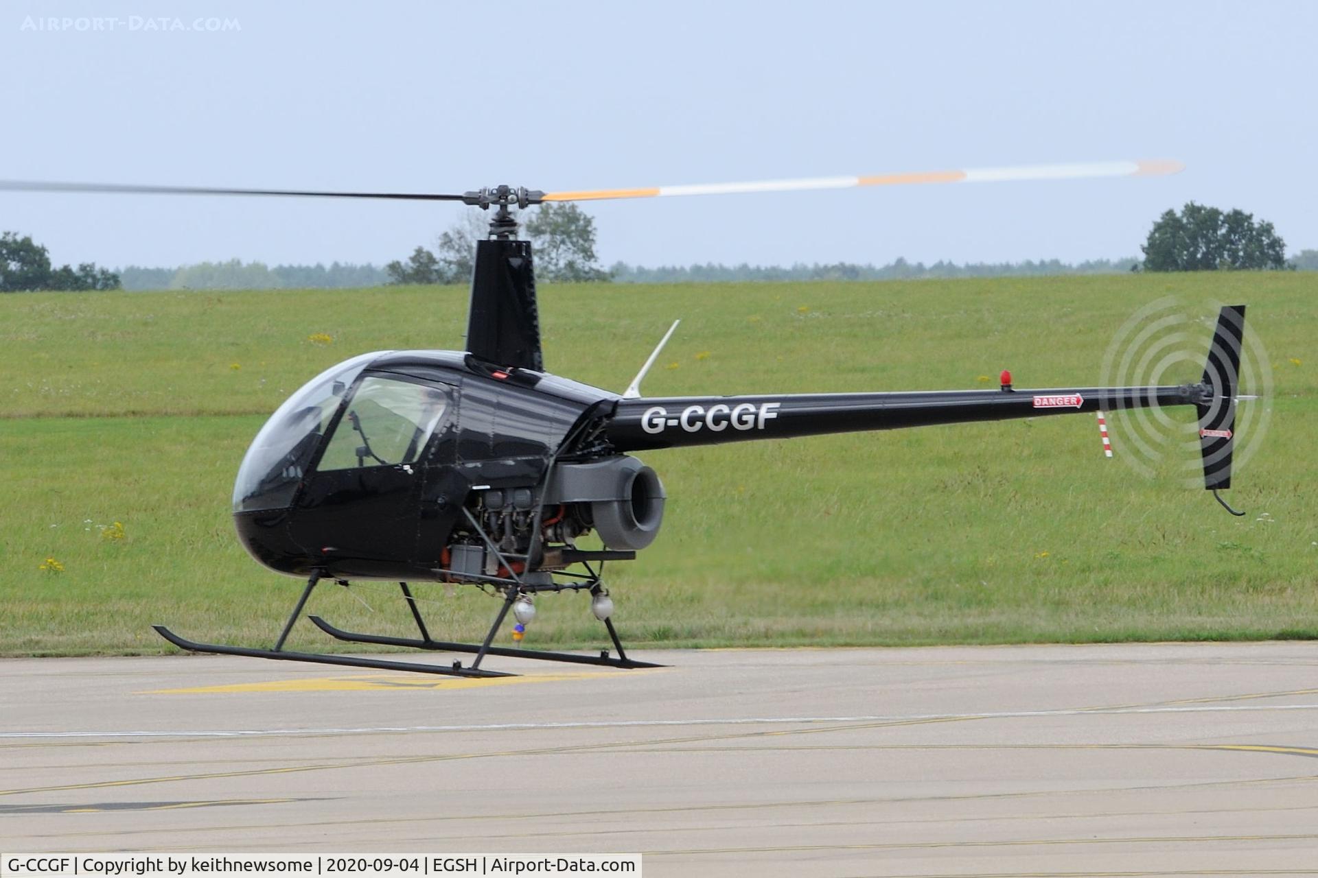 G-CCGF, 2003 Robinson R22 Beta C/N 3454, Arriving at Norwich from Beccles.