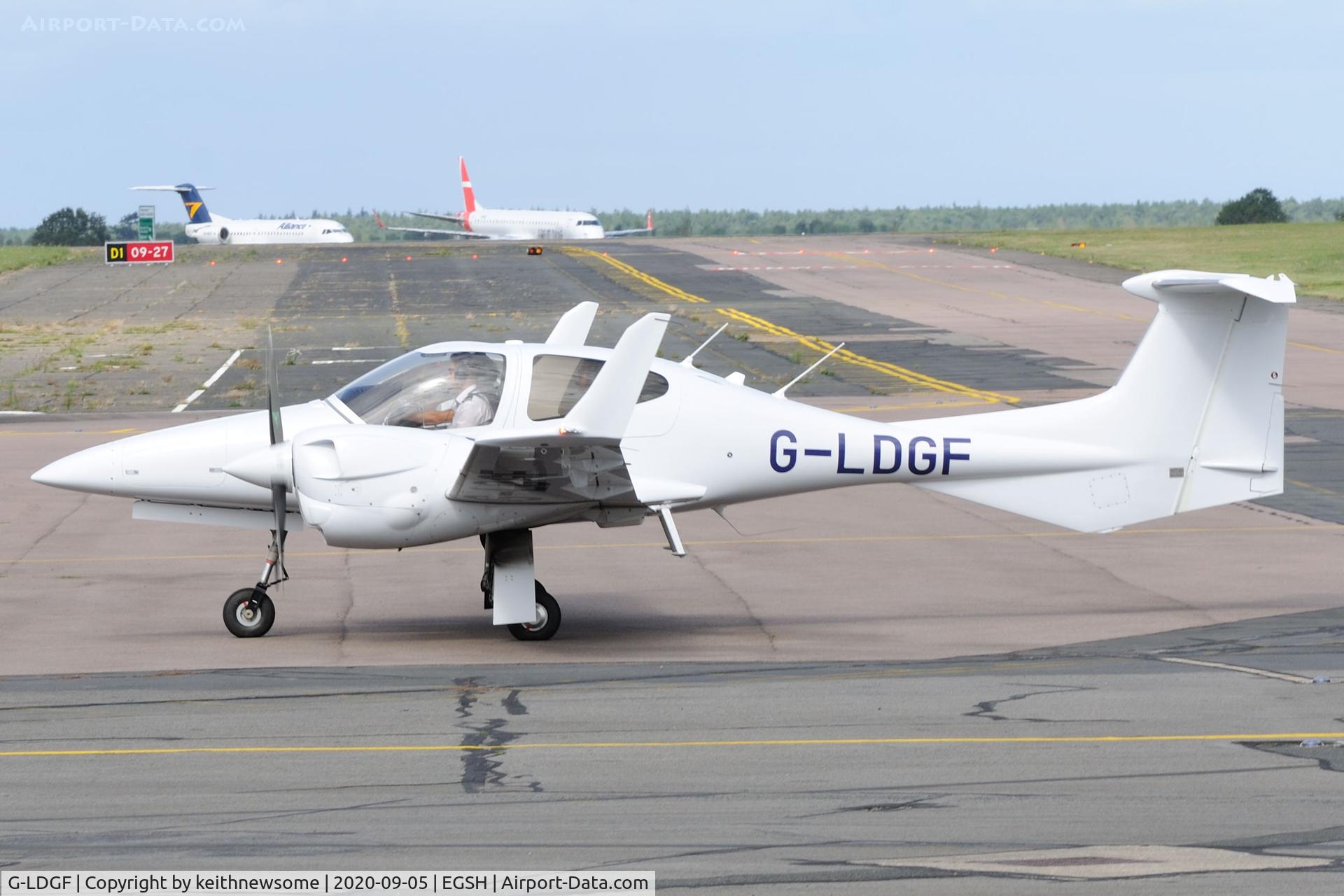 G-LDGF, 2020 Diamond DA-42NG Twin Star C/N 42.N257, Arriving at Norwich from Oxford.