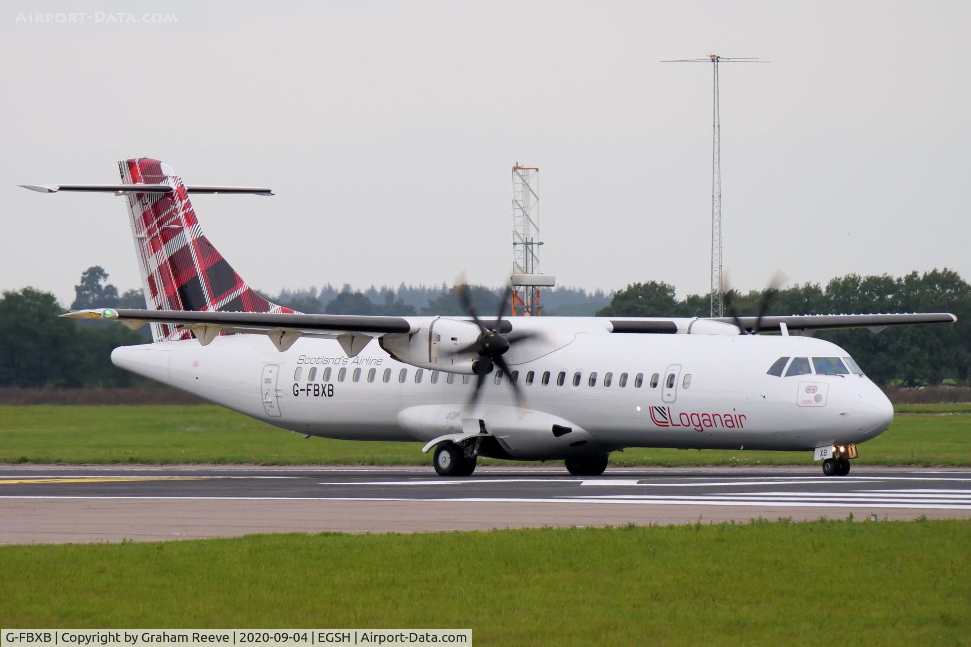 G-FBXB, 2015 ATR 72-212A C/N 1277, Departing from Norwich.