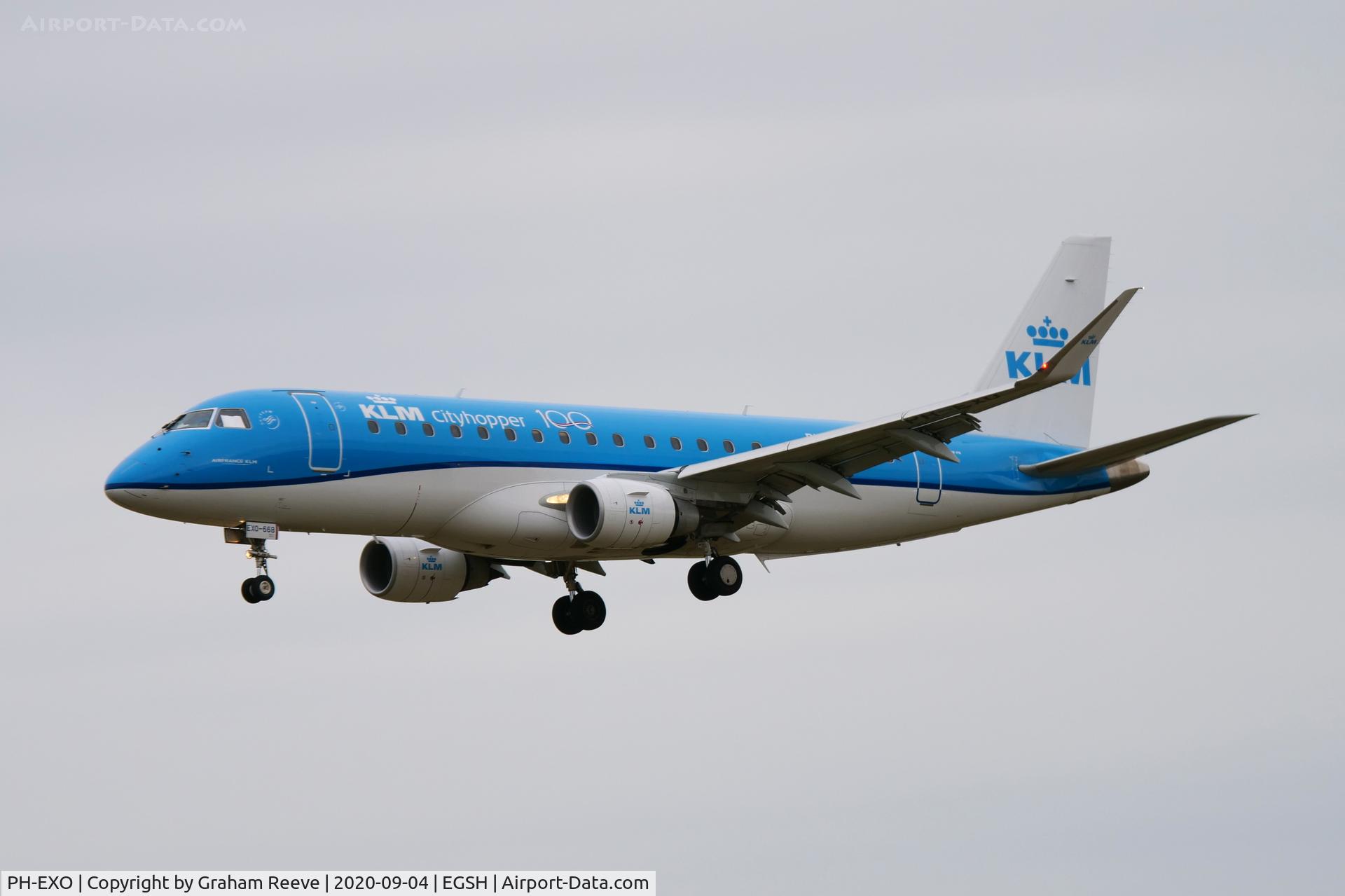 PH-EXO, 2017 Embraer 175STD (ERJ-170-200STD) C/N 17000668, Landing at Norwich.