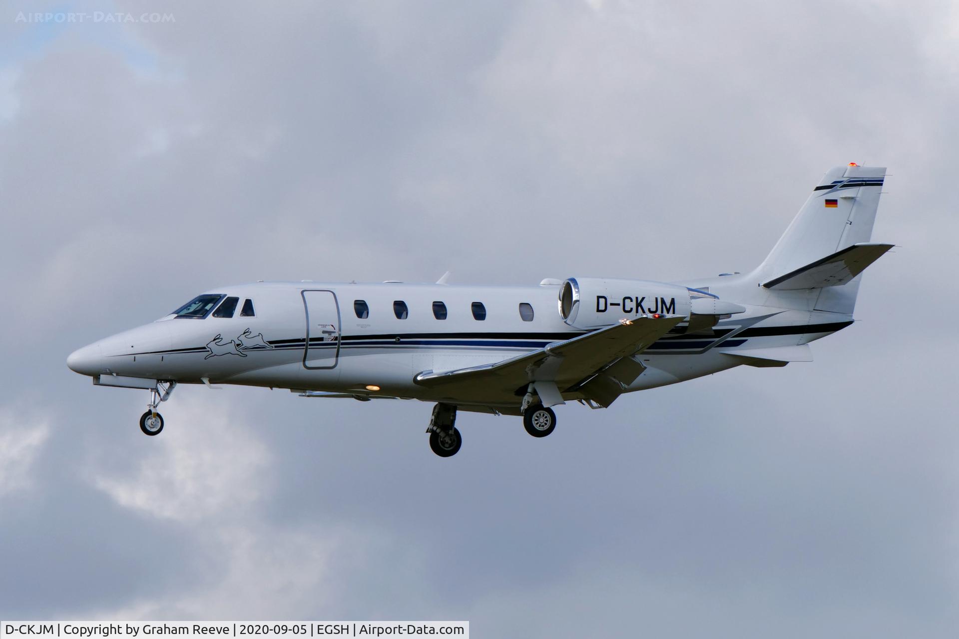 D-CKJM, 2019 Cessna 560XL Citation XLS+ C/N 5606277, Landing at Norwich.