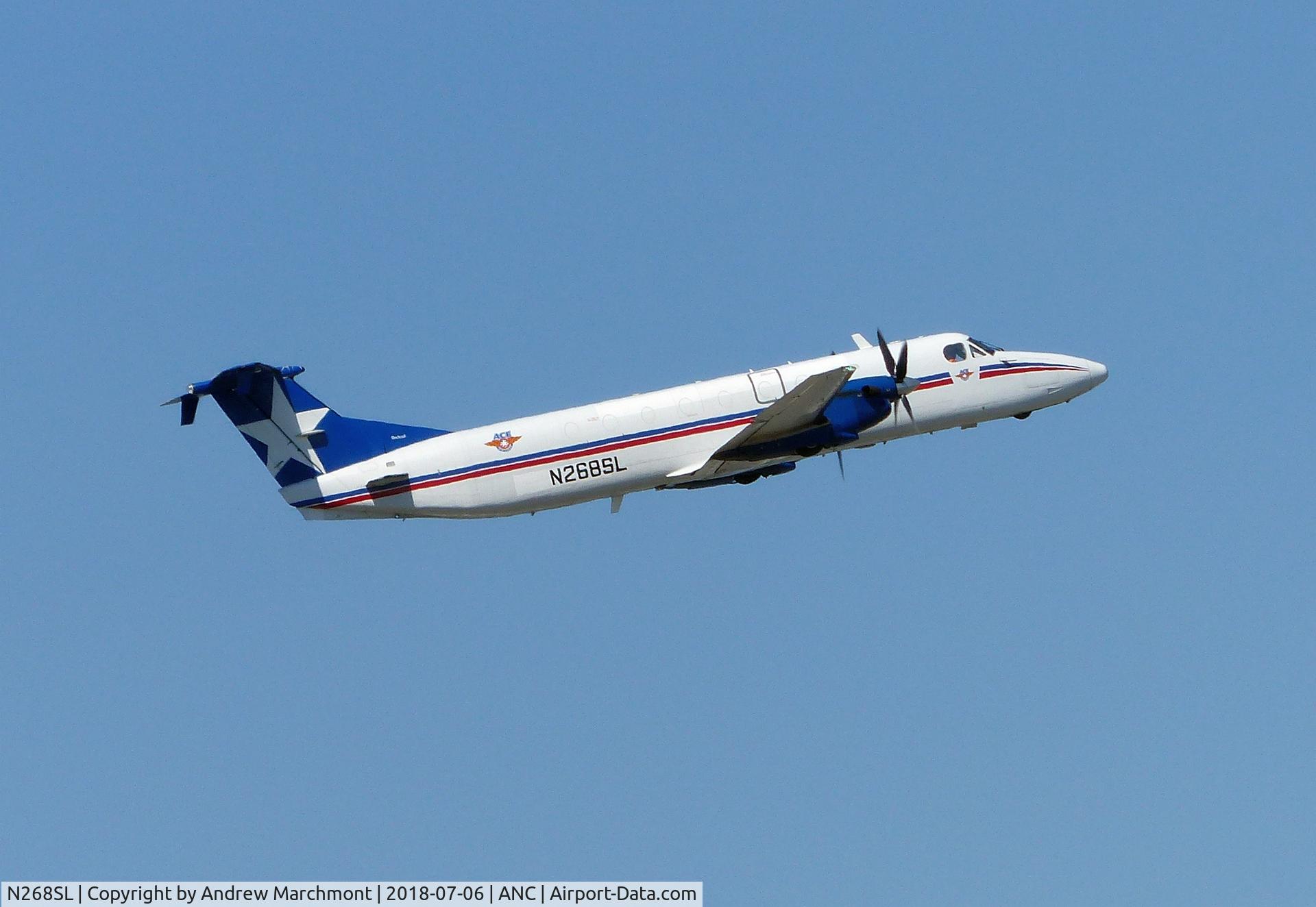 N268SL, 1989 Beech 1900C-1 C/N UC-68, ACE (Alaska Central Express) Beech 1900C-1 climbing away from Anchorage on another freight run.