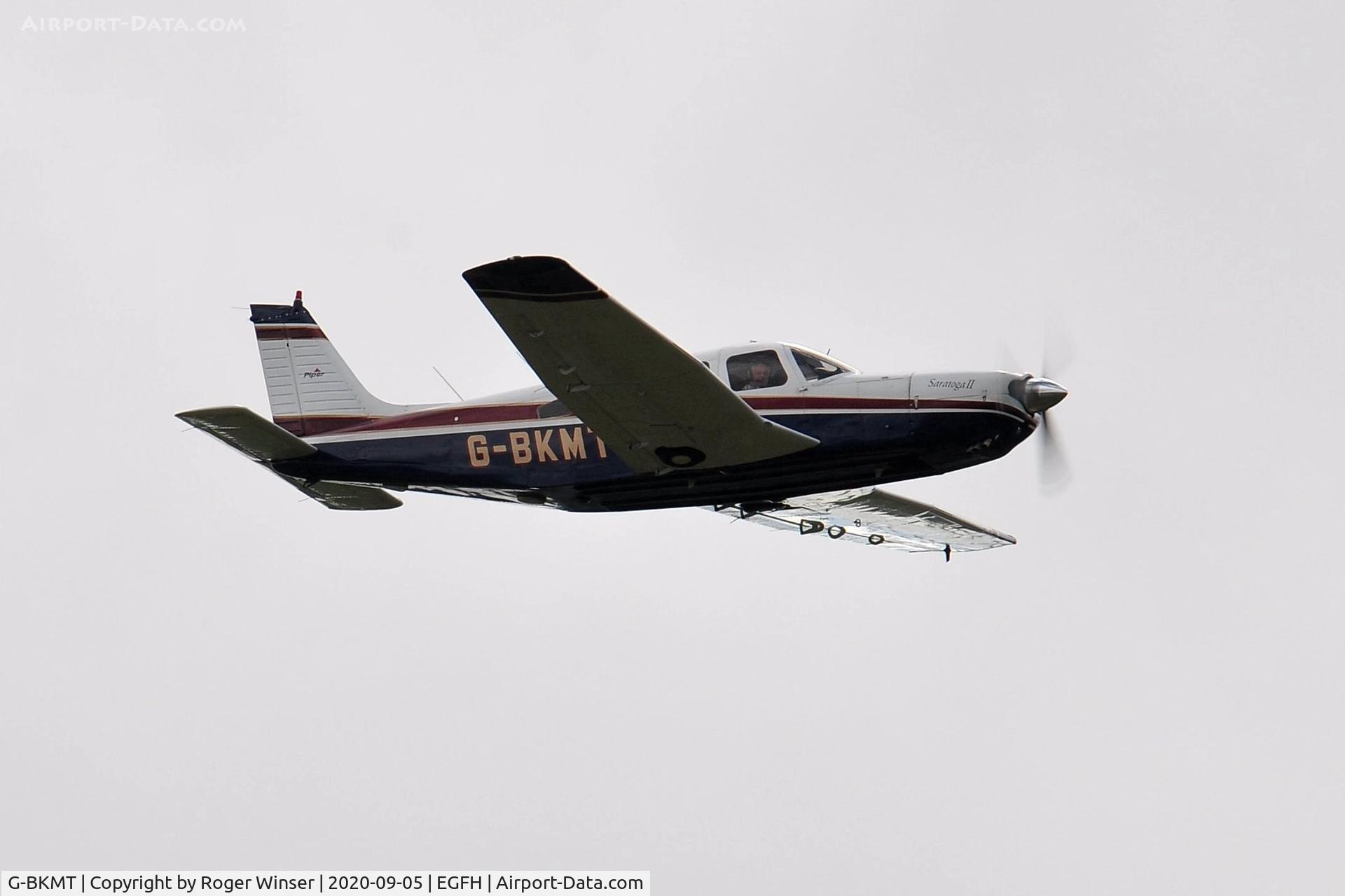 G-BKMT, 1981 Piper PA-32R-301 Saratoga SP C/N 32R-8213013, Resident Saratoga SP over Runway 28.