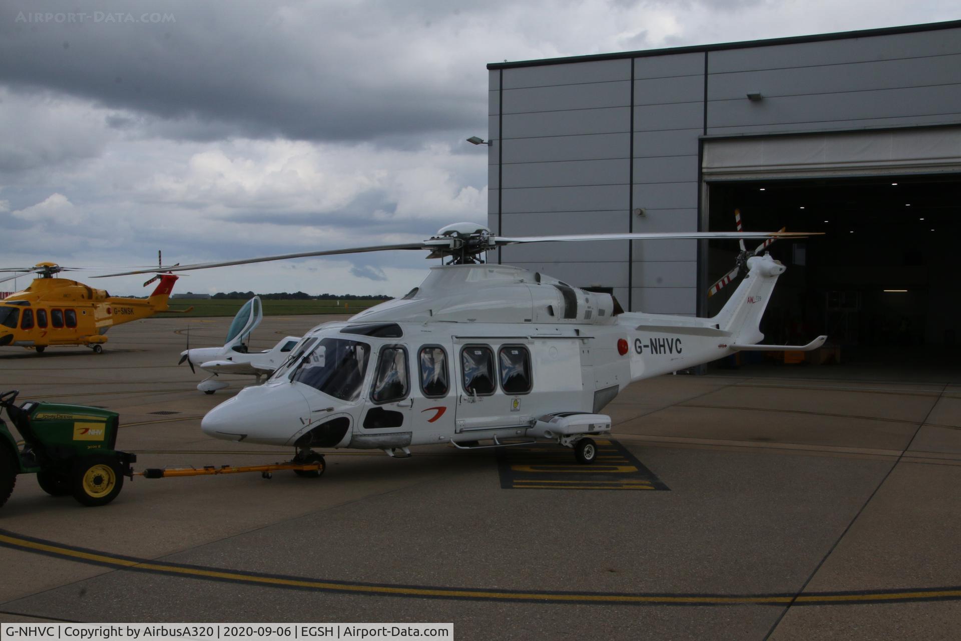 G-NHVC, 2015 AgustaWestland AW-139 C/N 31704, Emerging from NHV Hangar at Norwich
